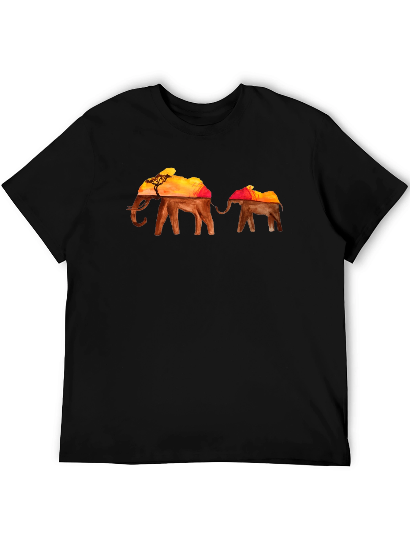 Black Elephant Sunset Graphic T-Shirt view 5