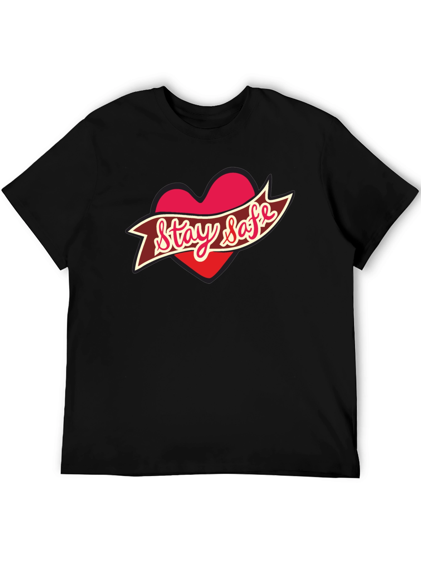 Black Stay Safe Heart T-Shirt - Black view 5