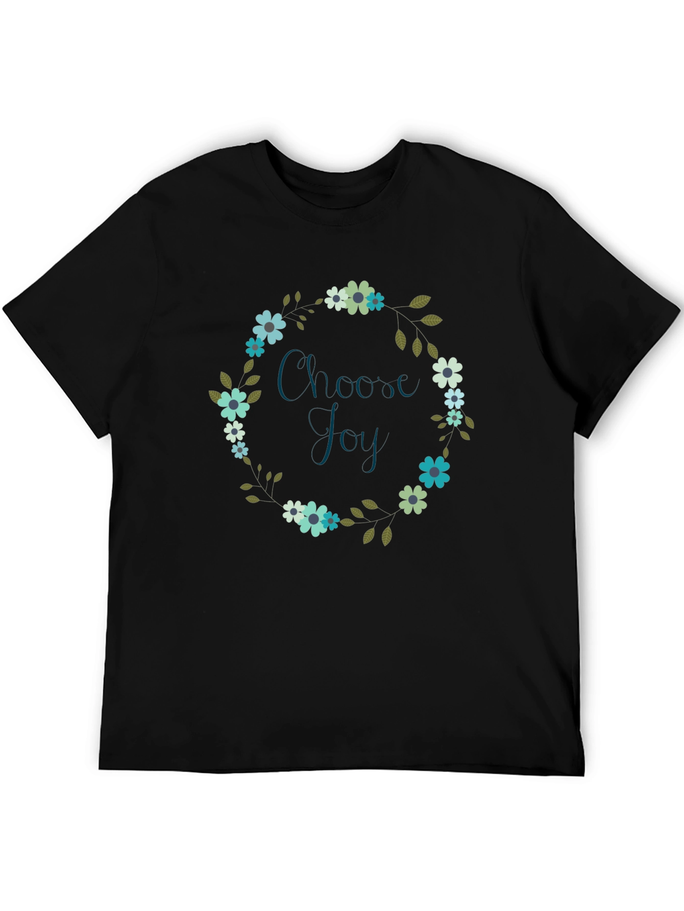 Black Choose Joy Floral Wreath Black T-Shirt view 5