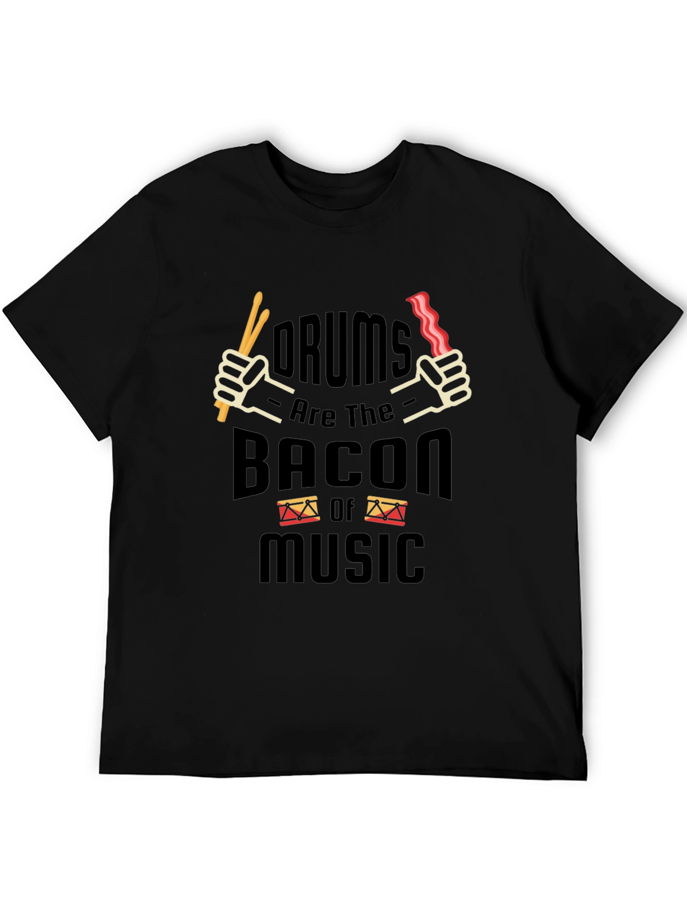 Black Drums Bacon Music T-Shirt Funny Musician Tee view 5