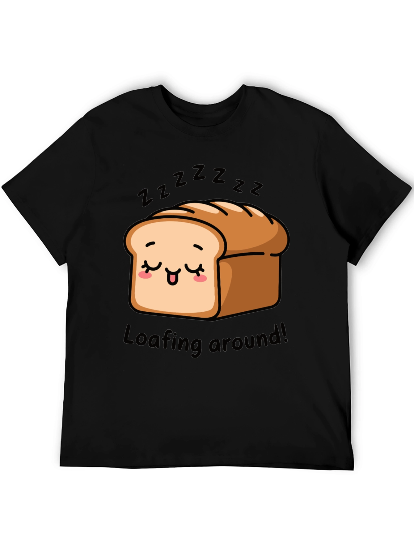 Black Loafing Around Bread Cartoon Black T-Shirt view 5