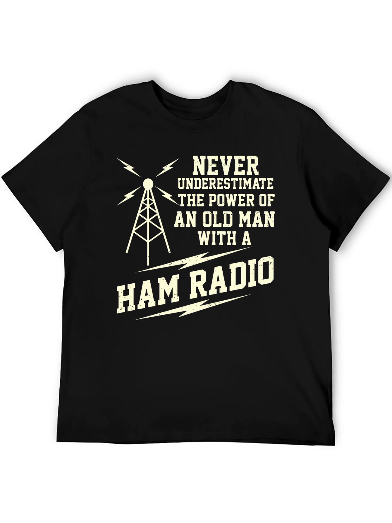 Black Old Man Ham Radio Black T-Shirt view 5