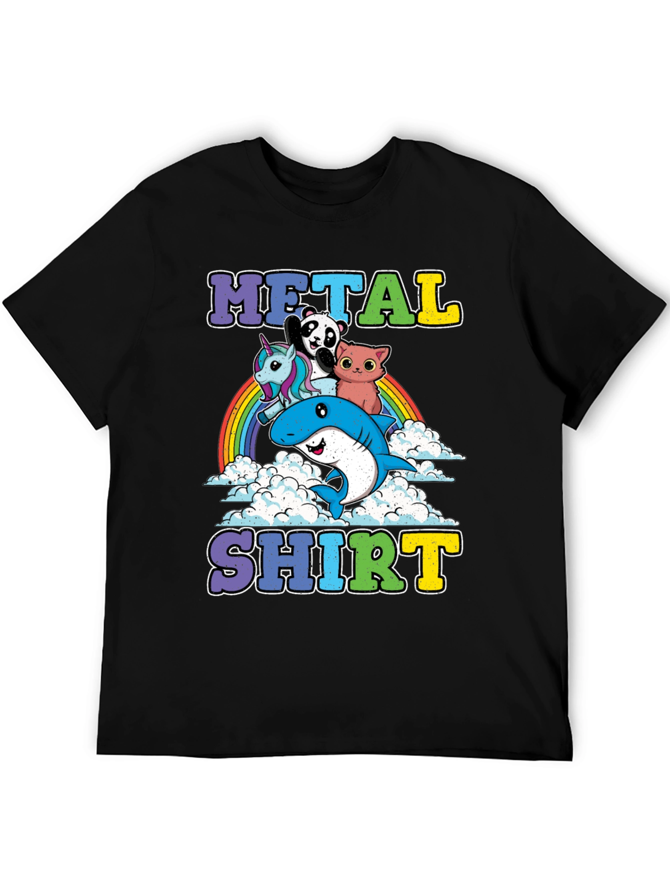 Black Metal Shirt with Cartoon Animals on Rainbow view 5