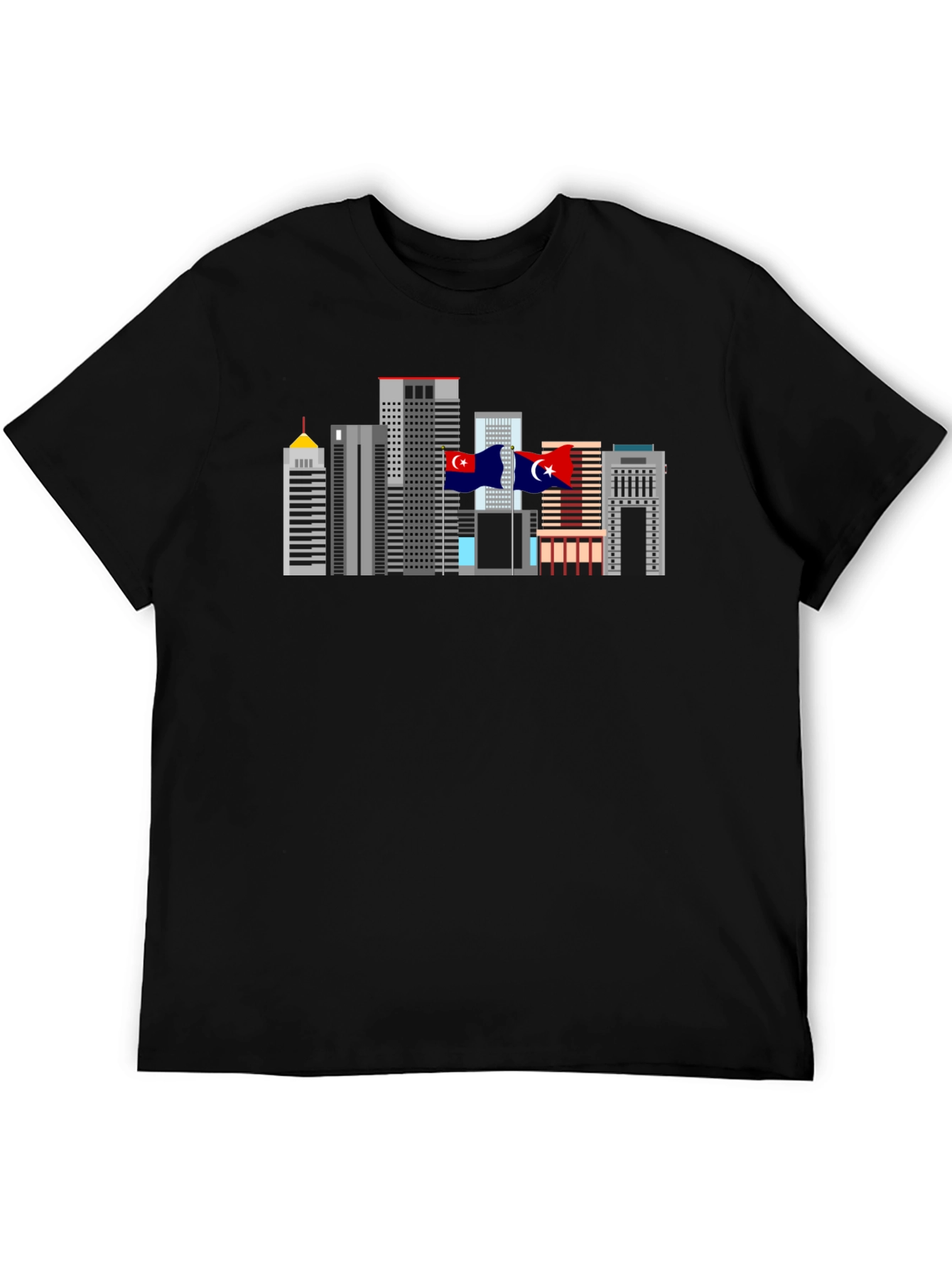 Black City Skyline Graphic Tee - Black Cotton T-Shirt view 5