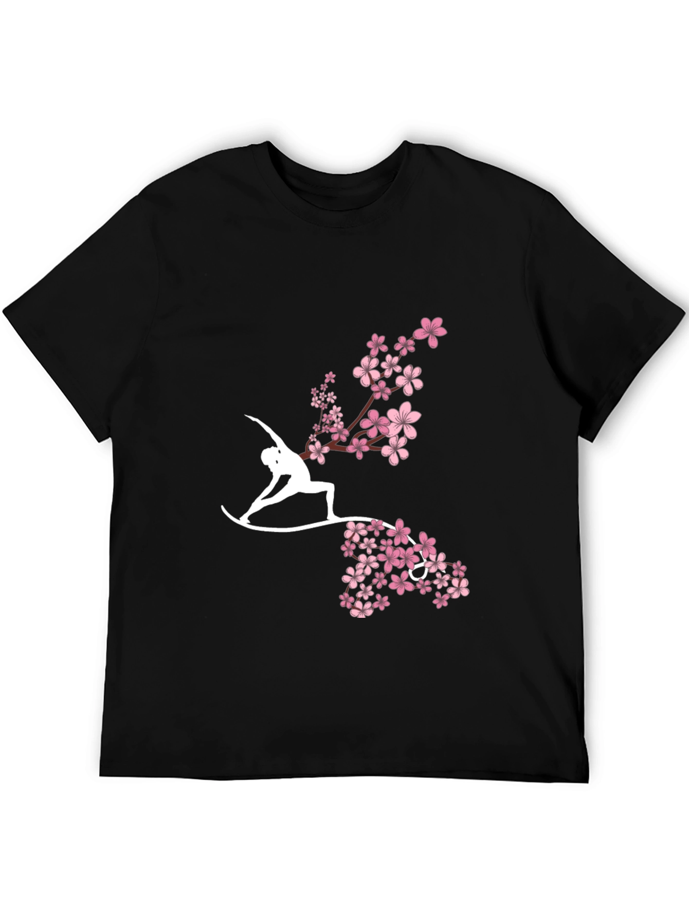 Black Yoga & Cherry Blossom Graphic Tee - Black view 5