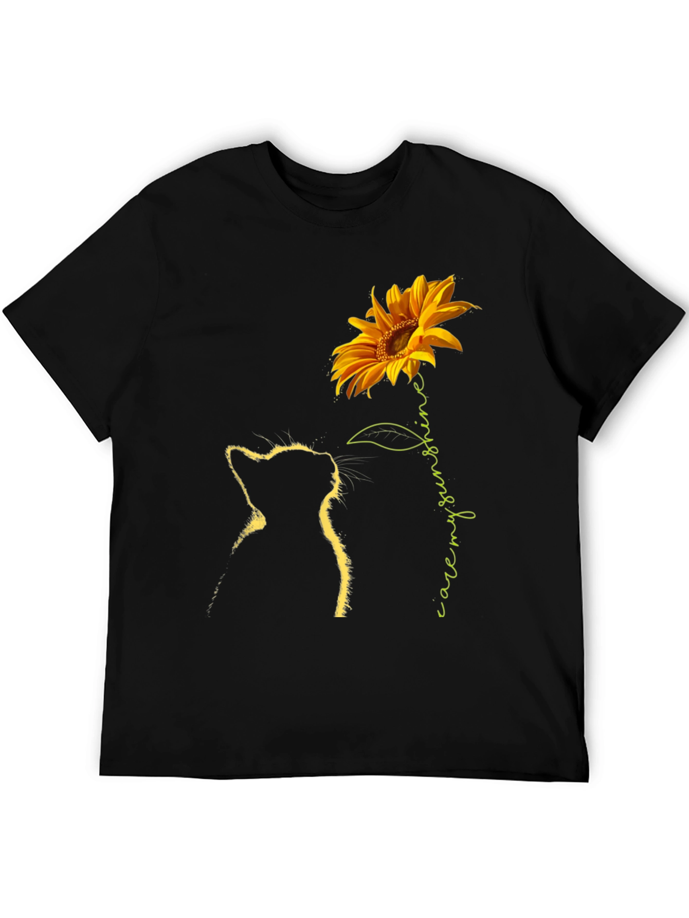 Black Sunflower Cat Graphic Tee - Black T-Shirt view 5