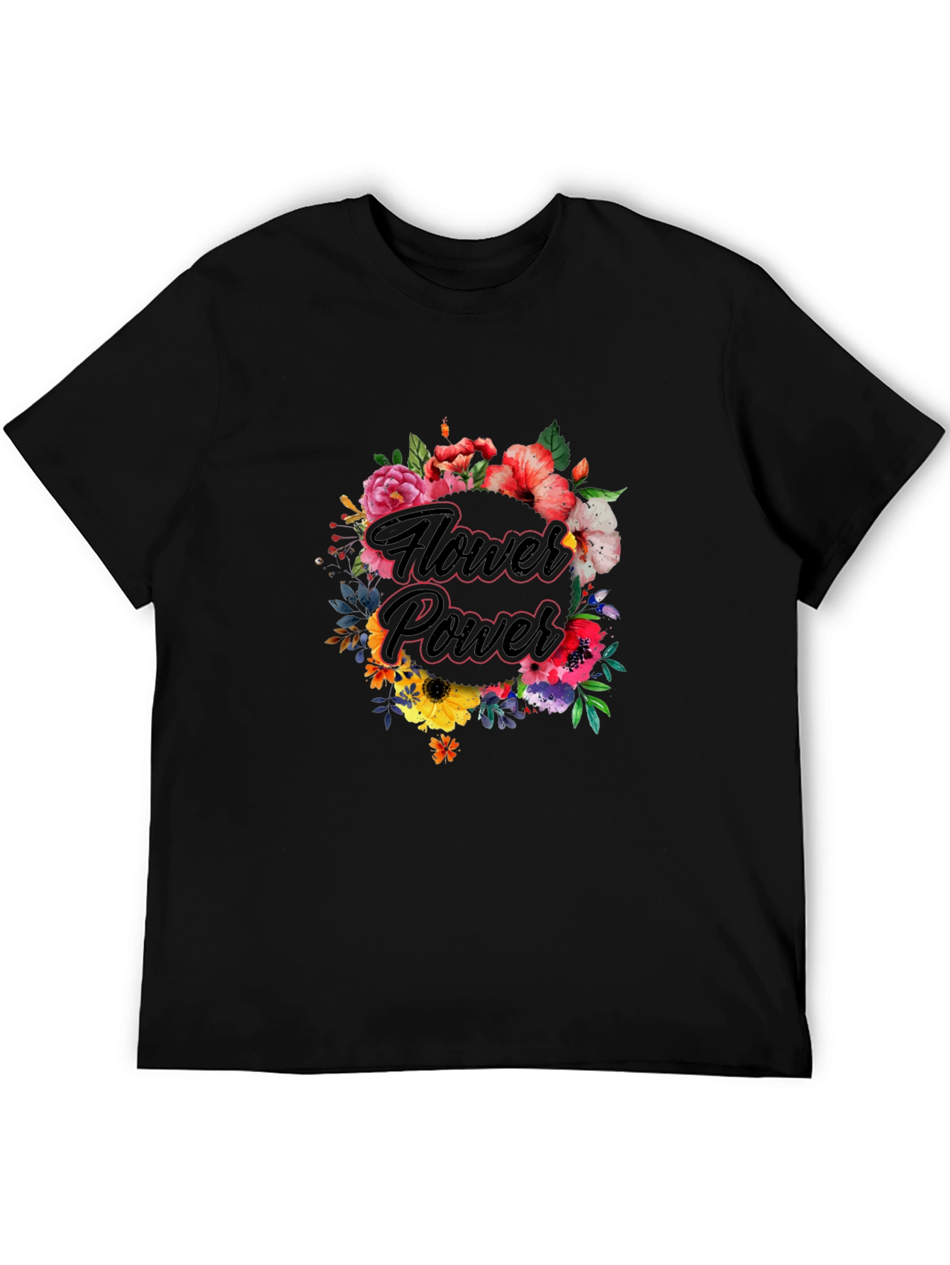Black Flower Power Graphic Tee - Black Cotton T-Shirt view 5