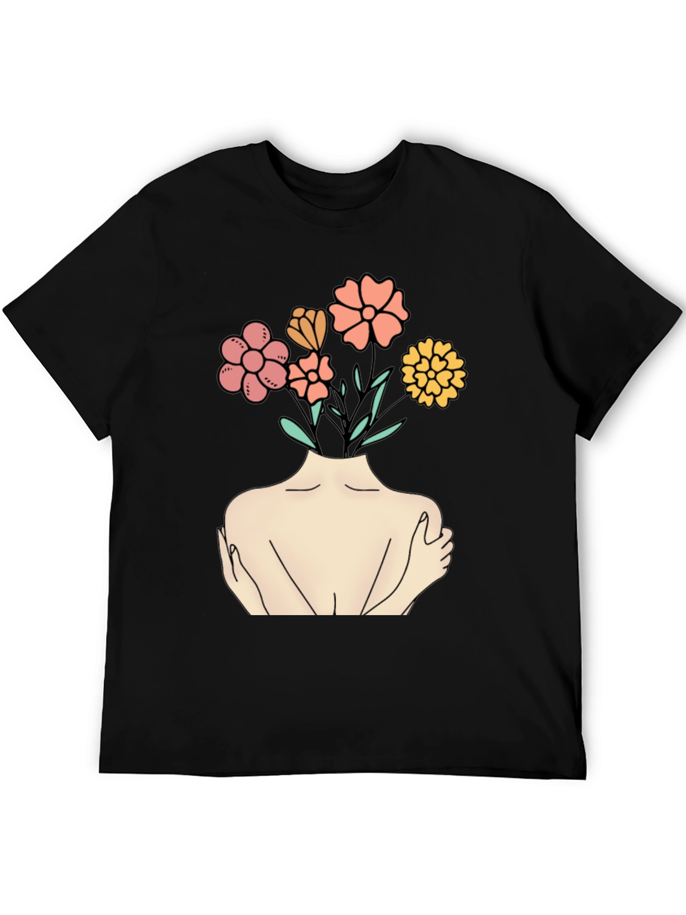 Black Floral Head Black Tee - Self Love Graphic Shirt view 5