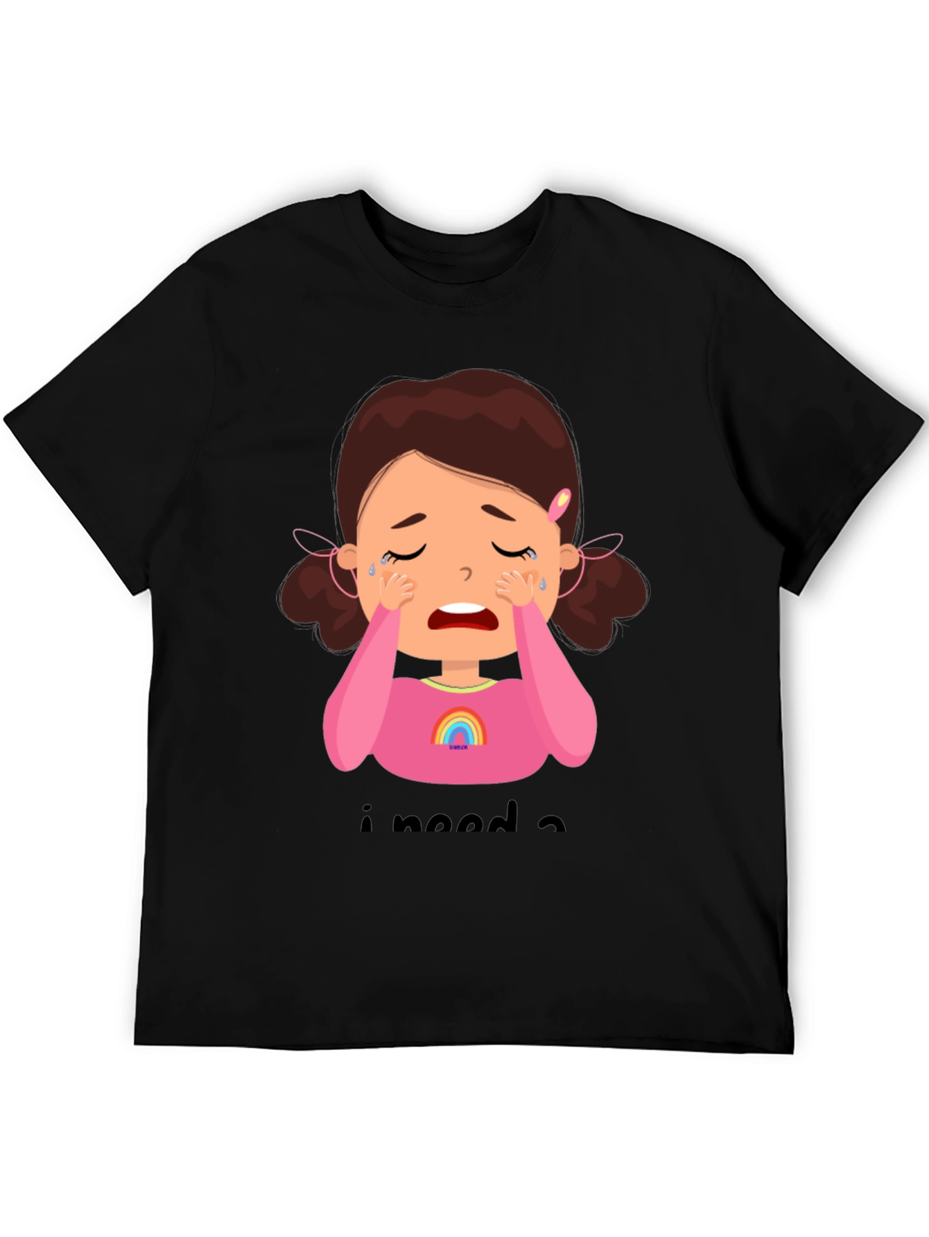 Black Crying Cartoon Girl Graphic Tee - Black Unisex Shirt view 5