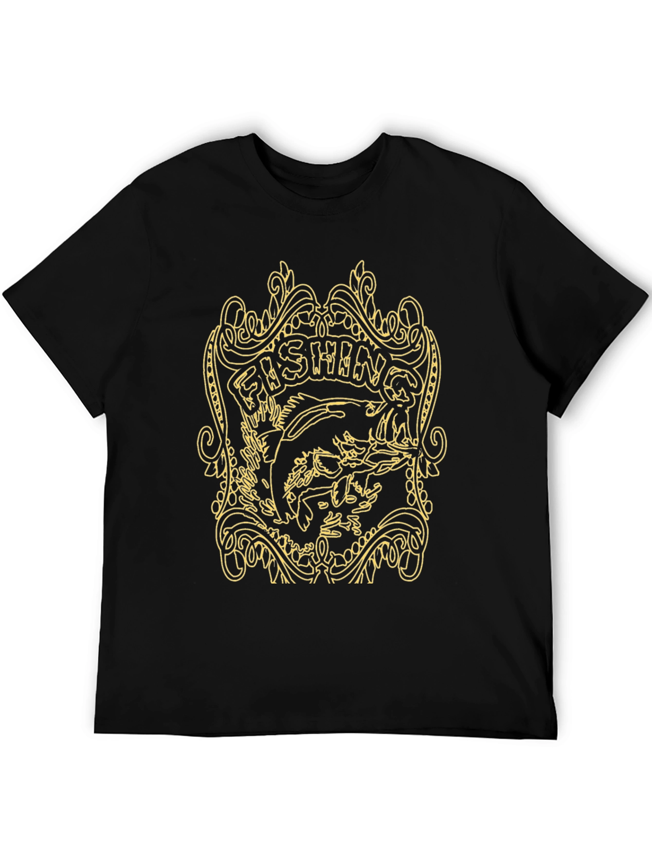 Black Fishing Graphic Tee - Black Cotton T-Shirt view 5