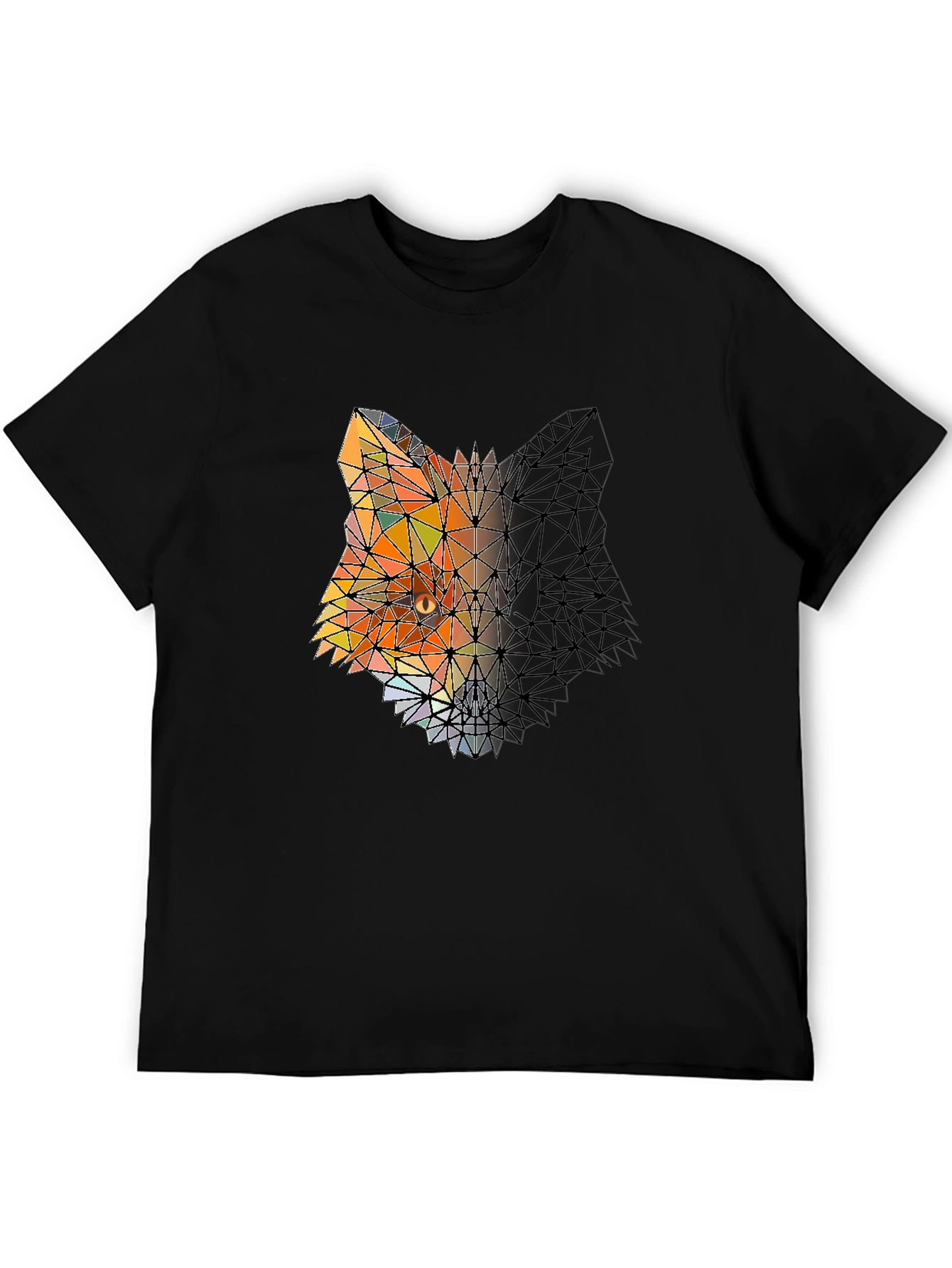Black Geometric Fox Graphic Black T-Shirt view 5