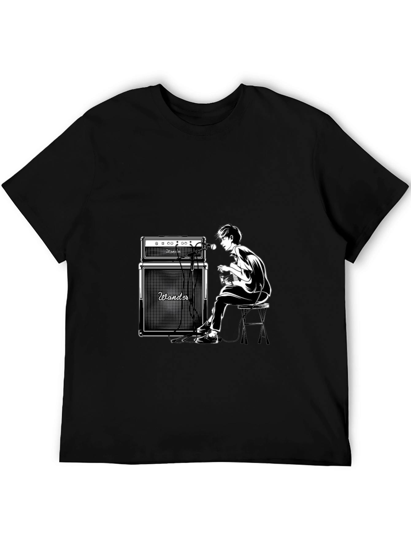 Black Wander Guitarist Graphic Tee - Black Unisex T-Shirt view 5