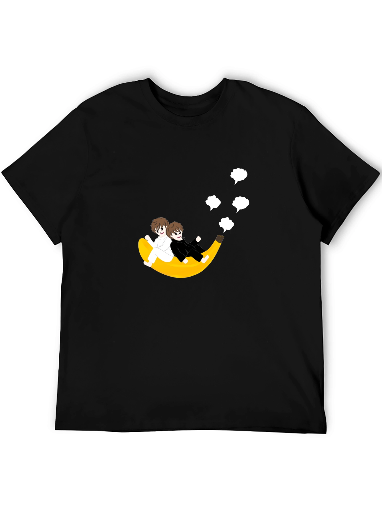 Black Whimsical Banana Ride T-Shirt - Unique Cartoon Design view 5