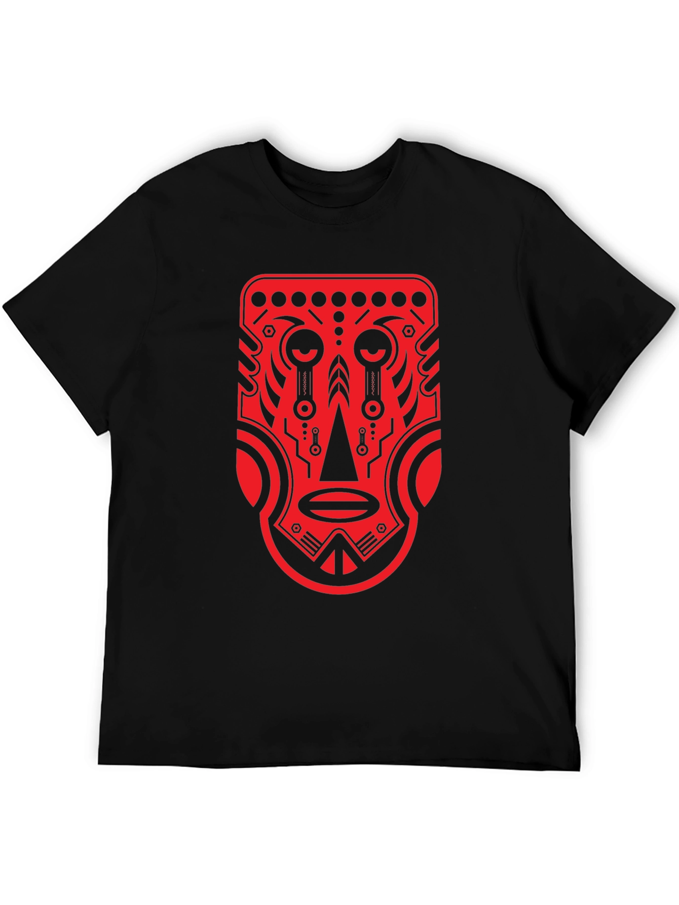 Black Tribal Mask Graphic Tee - Bold Red Design view 5