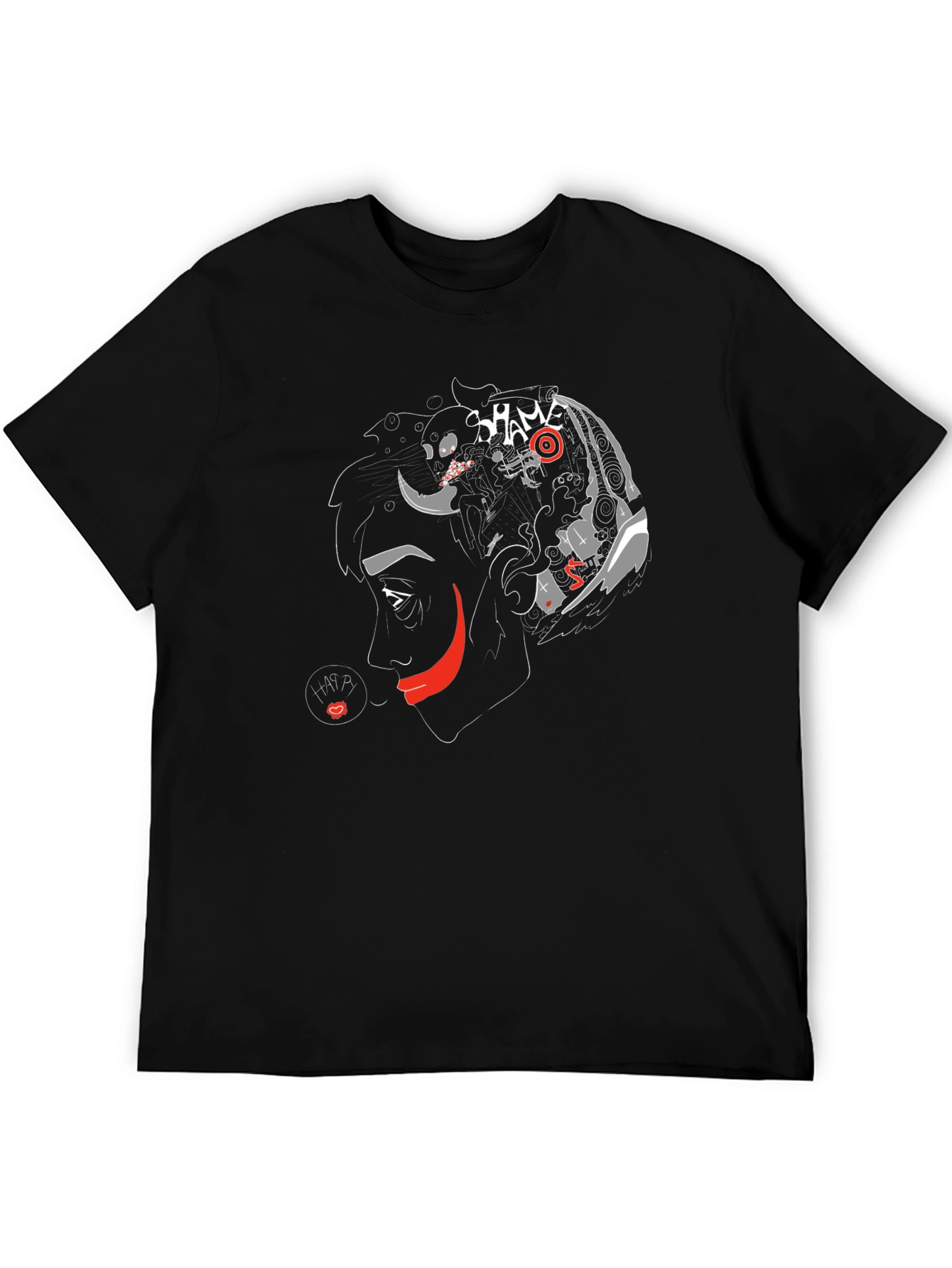 Black Unique Graphic T-Shirt - "Shame" Artistic Design view 5