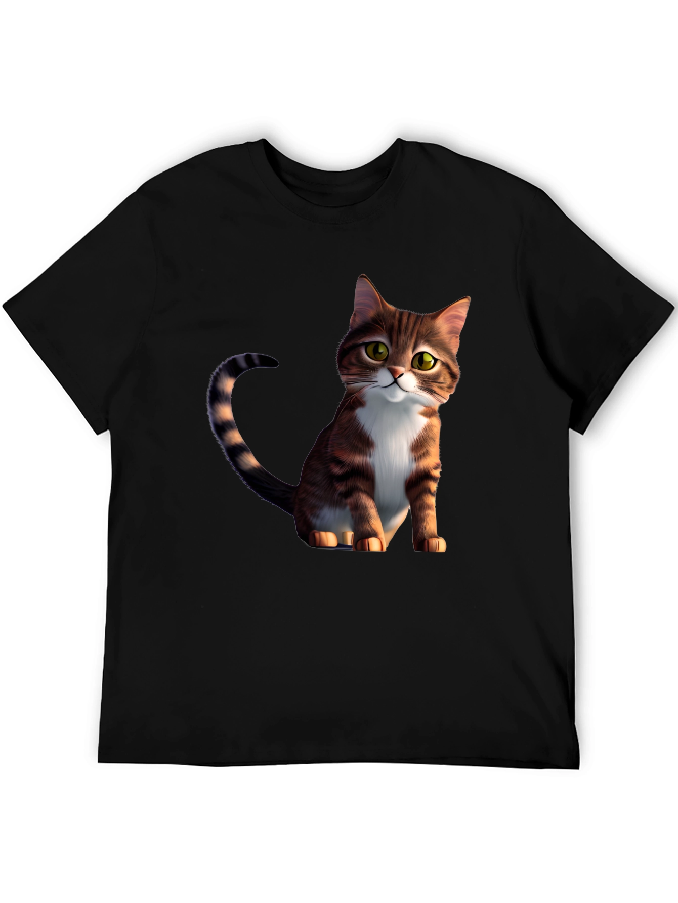 Black Cartoon Cat Graphic Black T-Shirt view 5