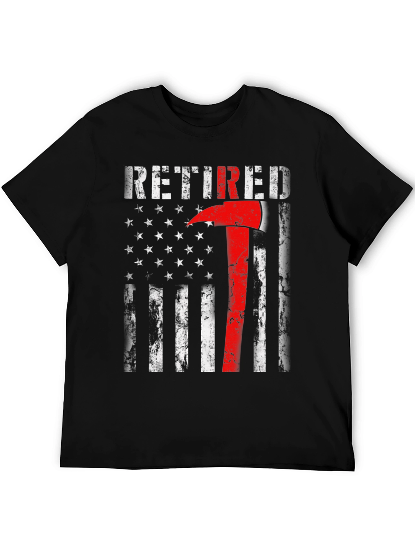 Black Retired Firefighter Axe American Flag T-Shirt view 5