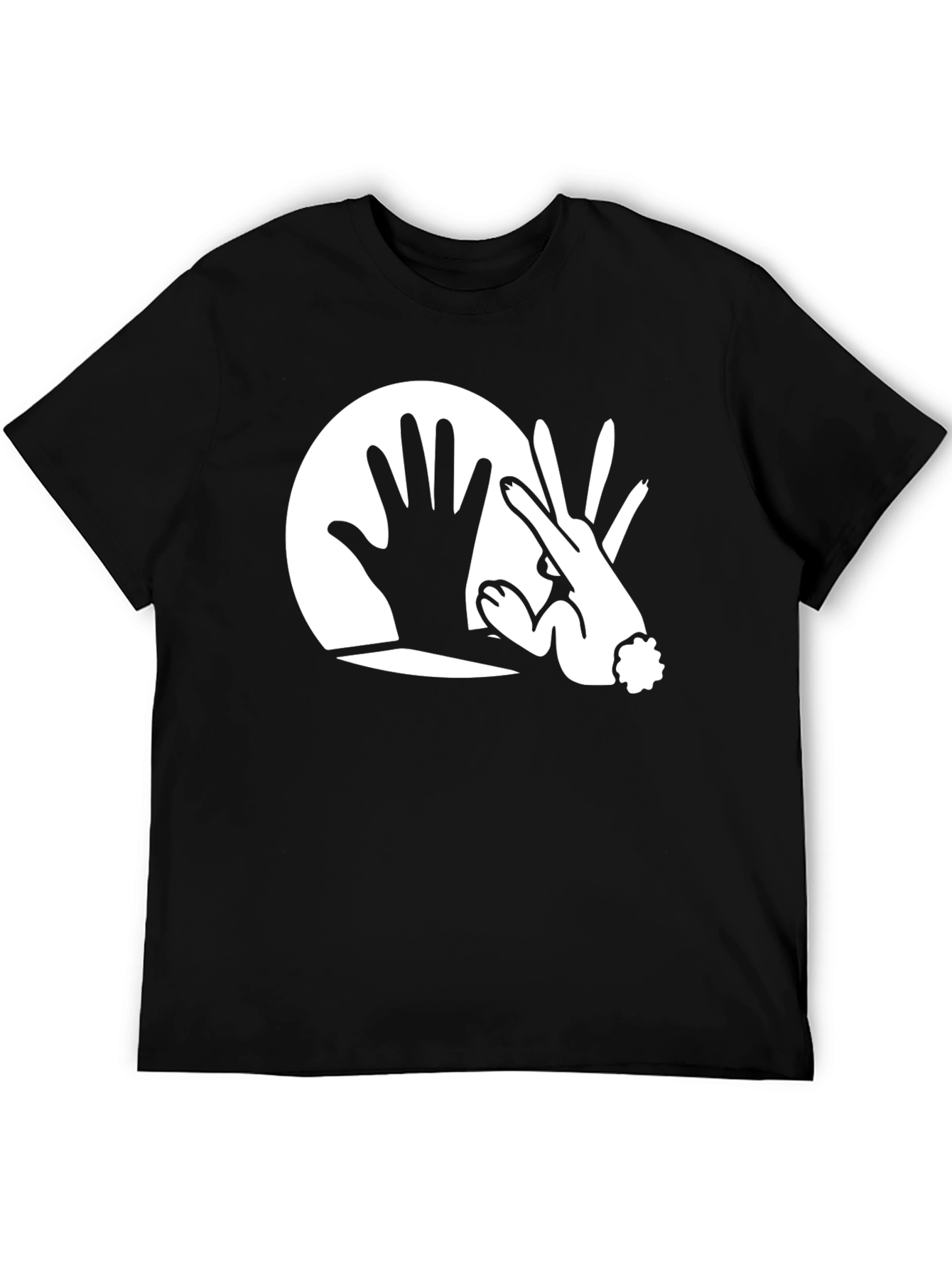 Black Hand Rabbit Shadow Graphic Black T-Shirt view 5