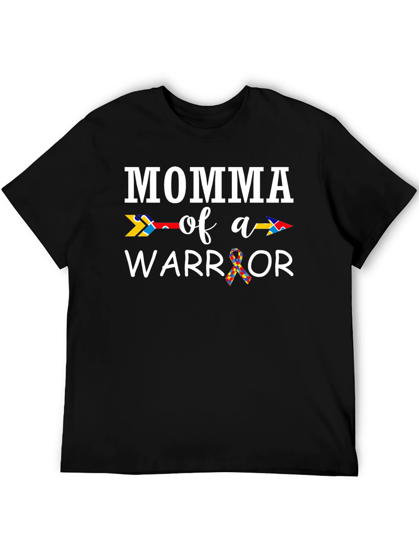 Black Momma of a Warrior Autism Awareness T-Shirt view 5