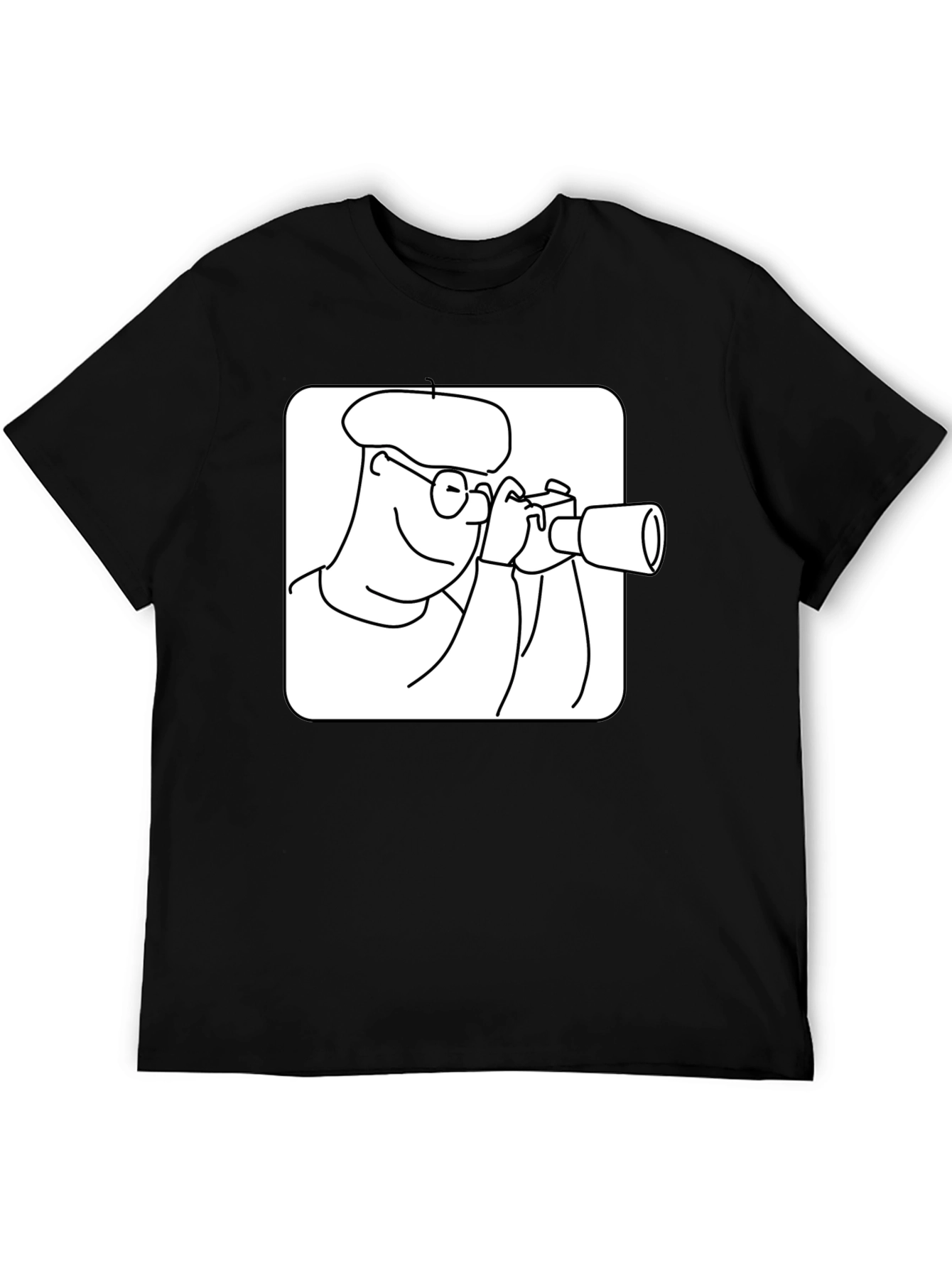 Black Black T-Shirt with Cartoon Photographer Design view 5