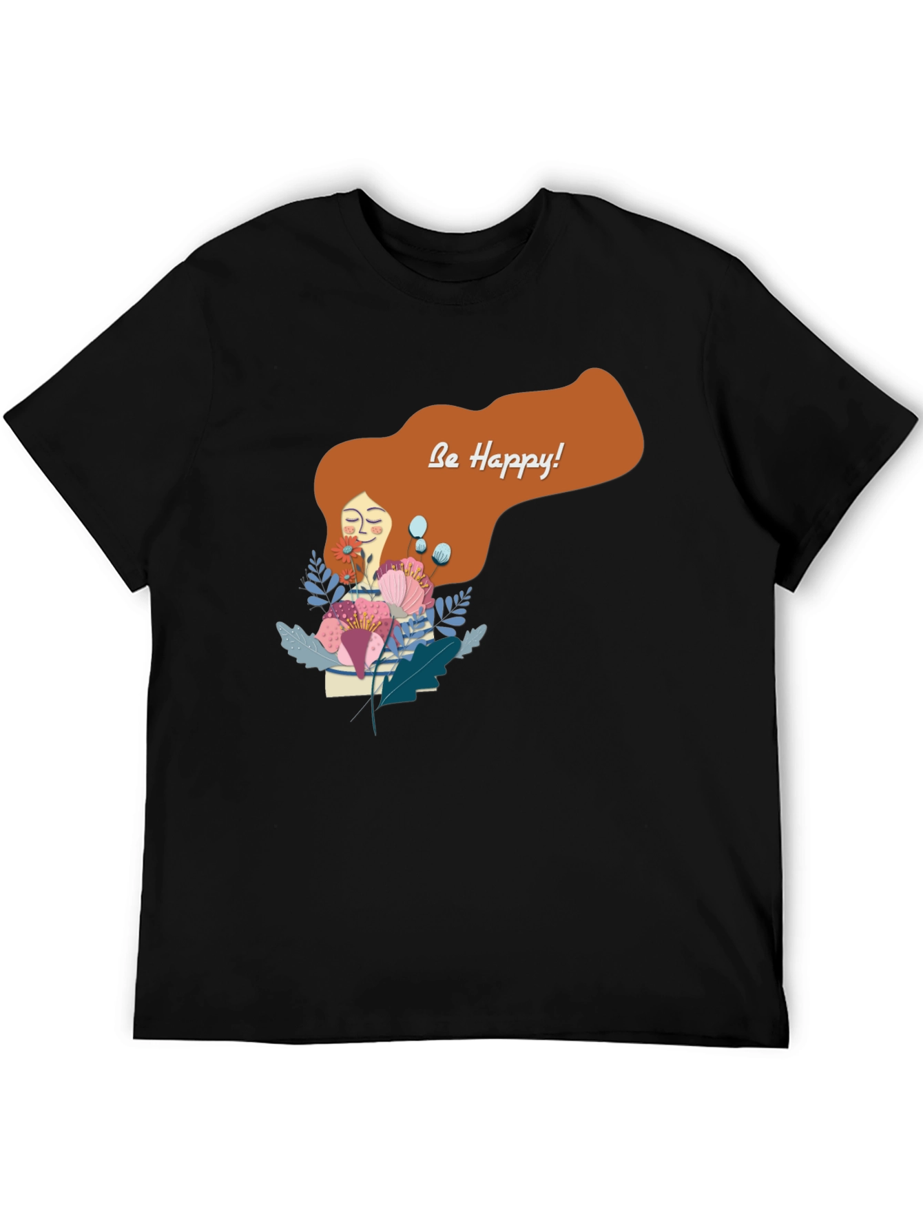 Black Be Happy Graphic Tee - Black Unisex T-Shirt view 5