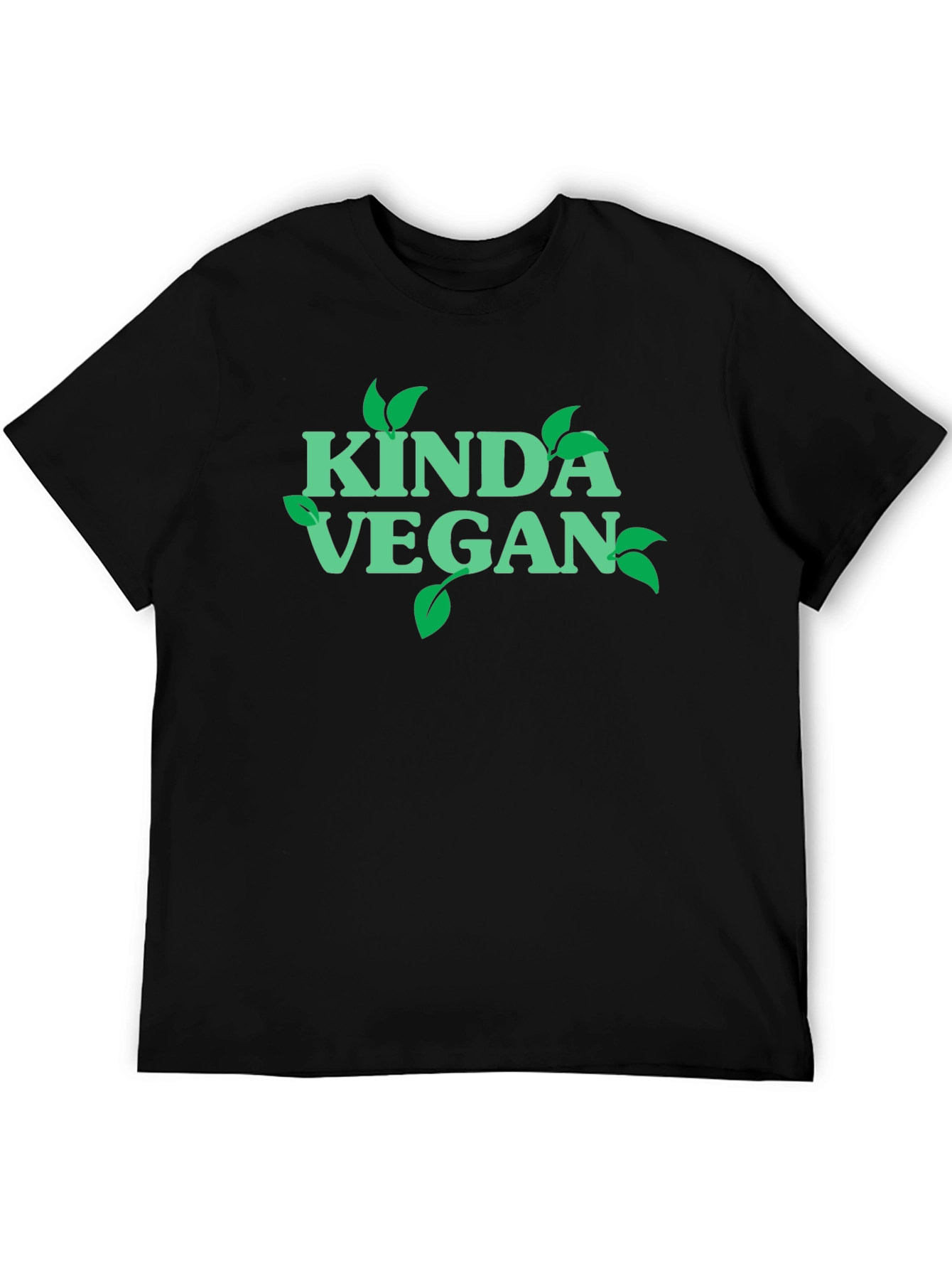 Black Kinda Vegan T-Shirt - Green Leaf Design view 5