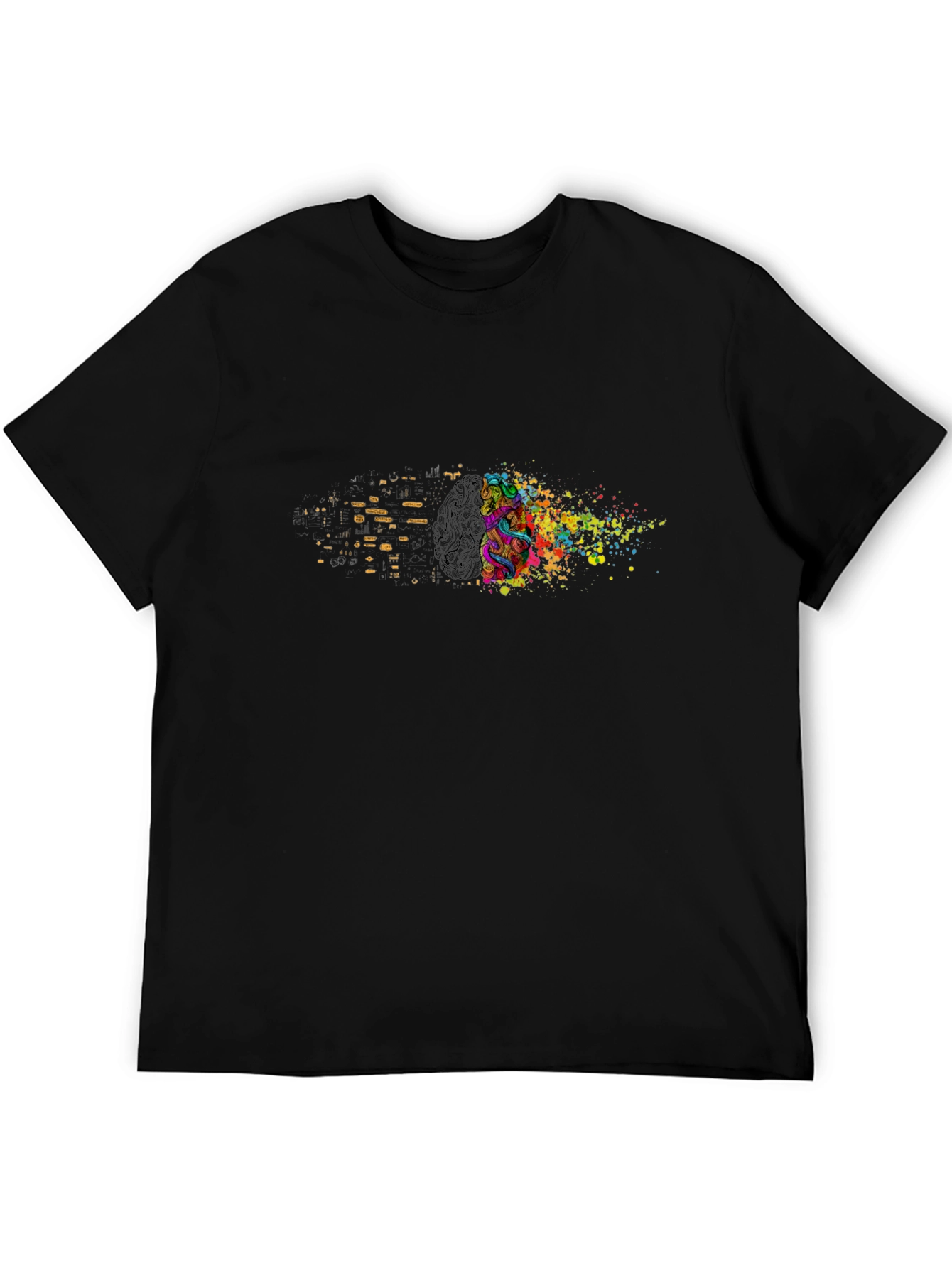 Black Abstract Mind T-Shirt: Colorful Brain Art view 5