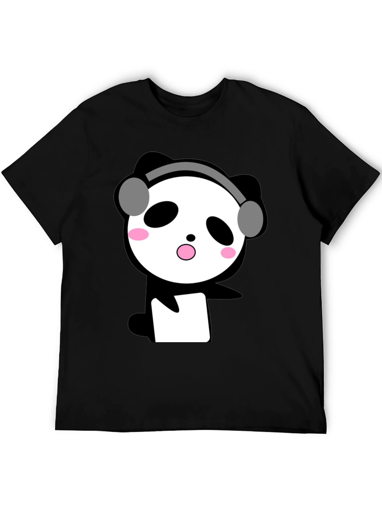 Black Cute Panda with Headphones Black T-Shirt view 5