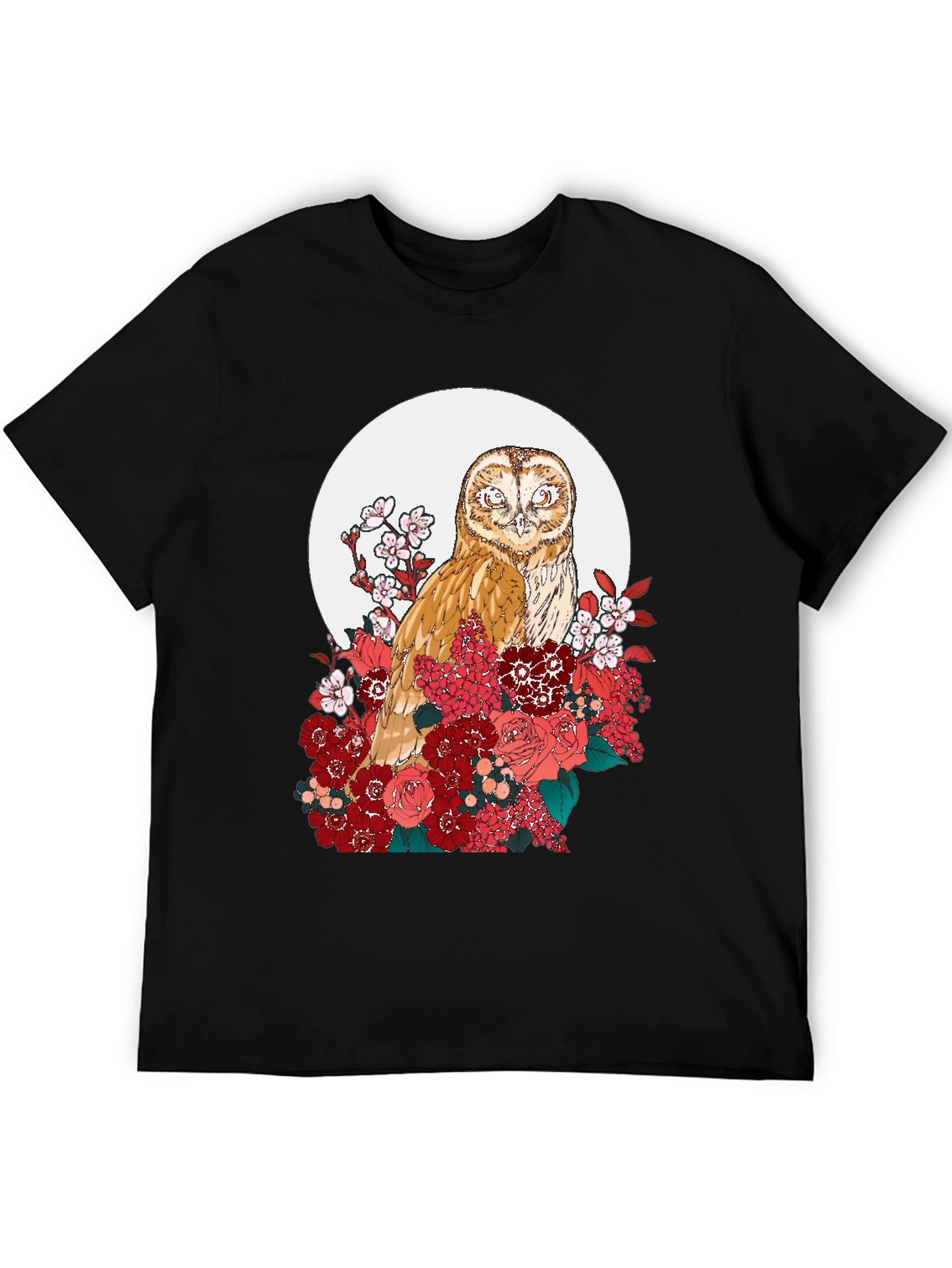 Black Owl and Floral Black T-Shirt view 5