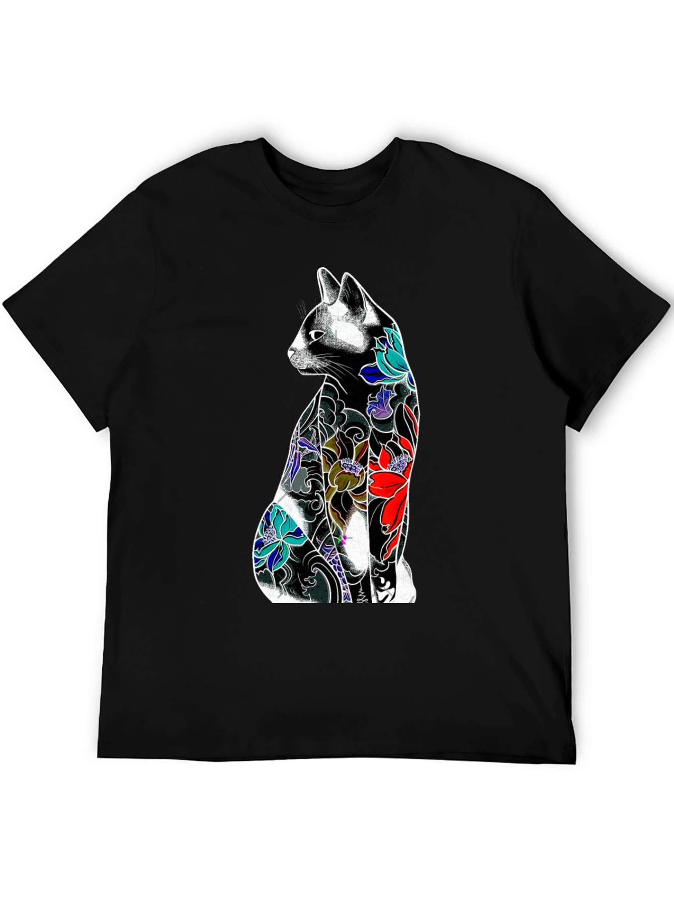 Black Tattoo Cat Graphic Tee - Unique Style view 5