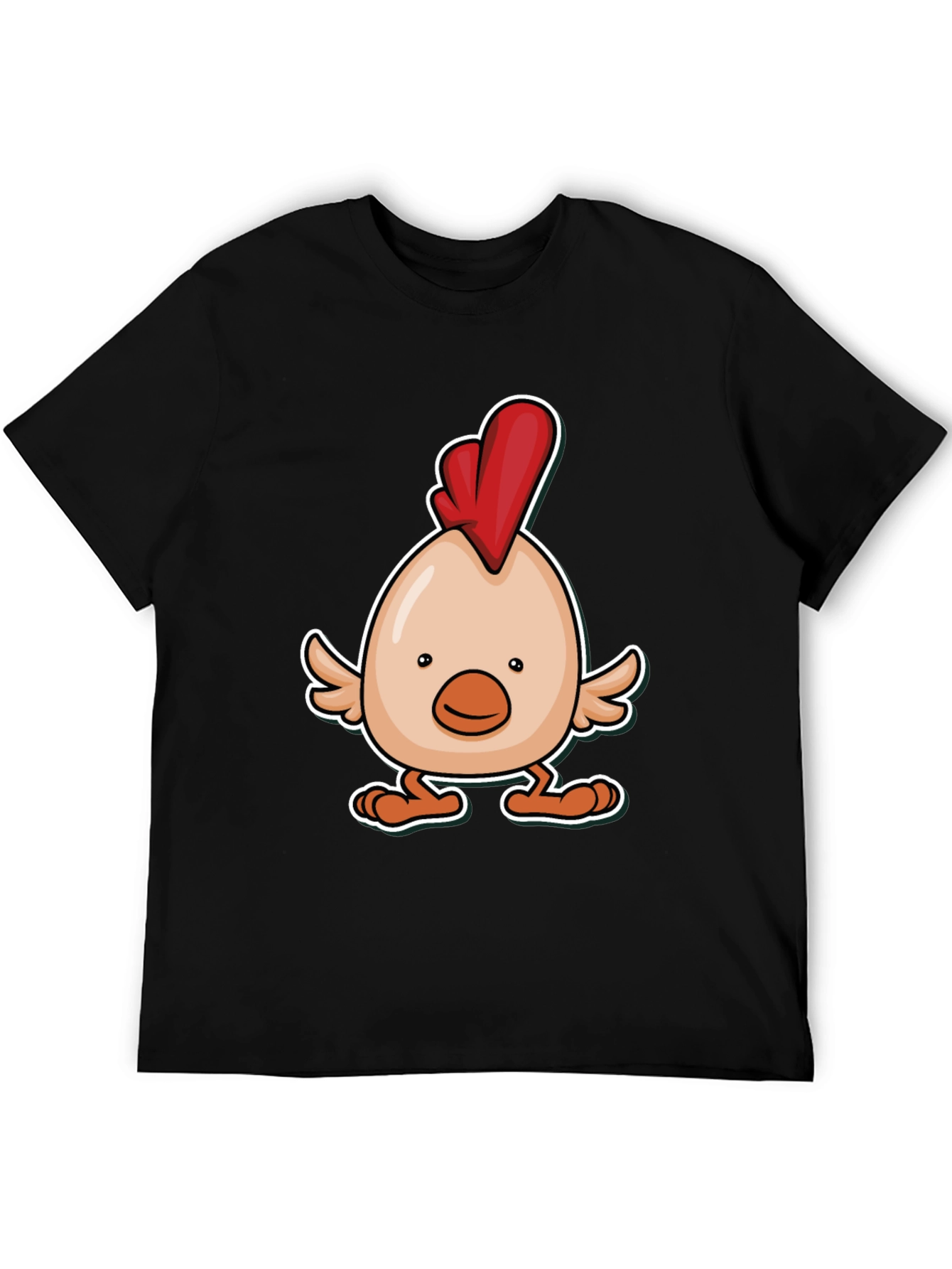 Black Cartoon Chicken Graphic Tee - Black Cotton Blend view 5