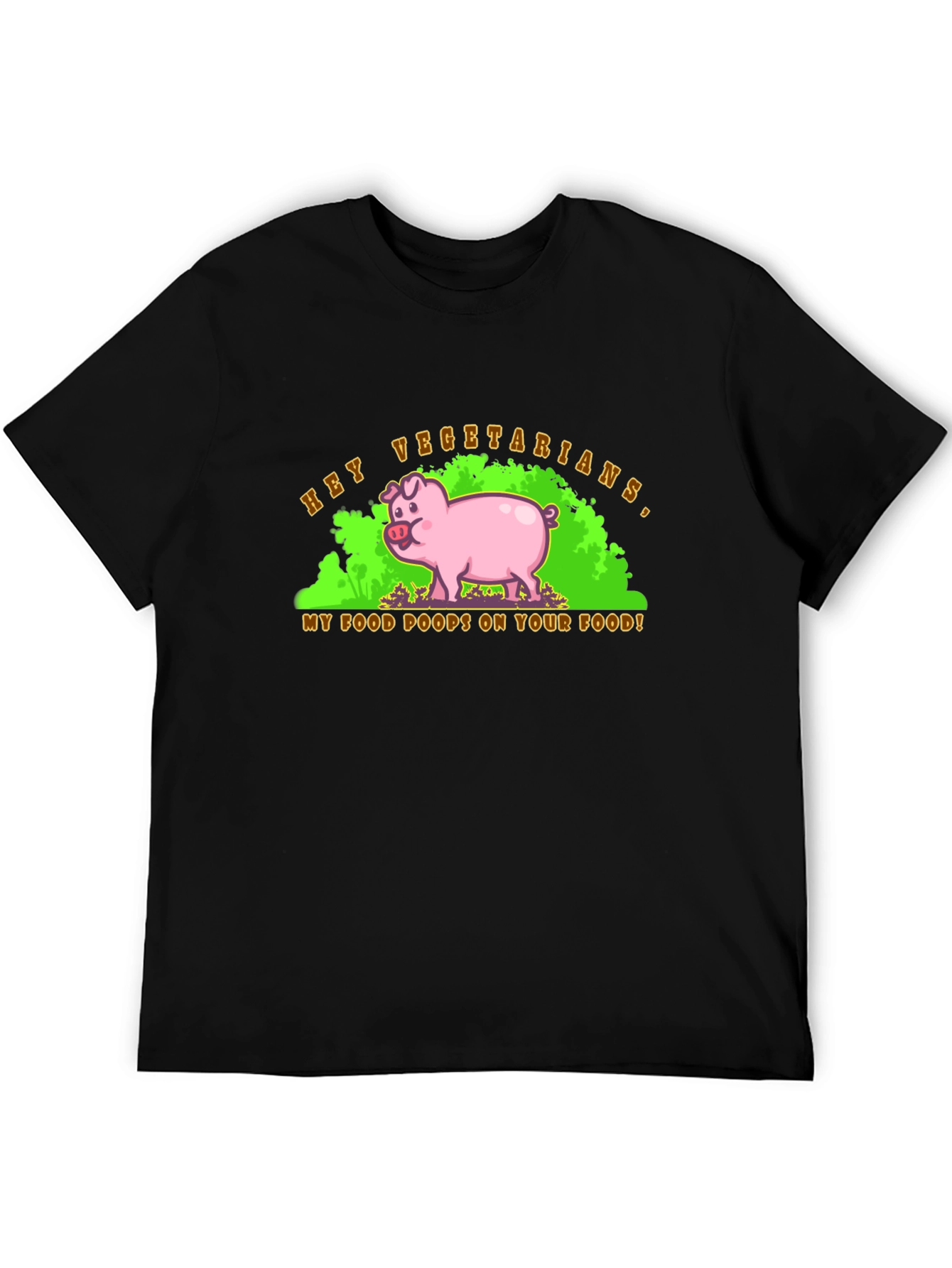 Black Hey Vegetarians Pig Humor Graphic T-Shirt view 5