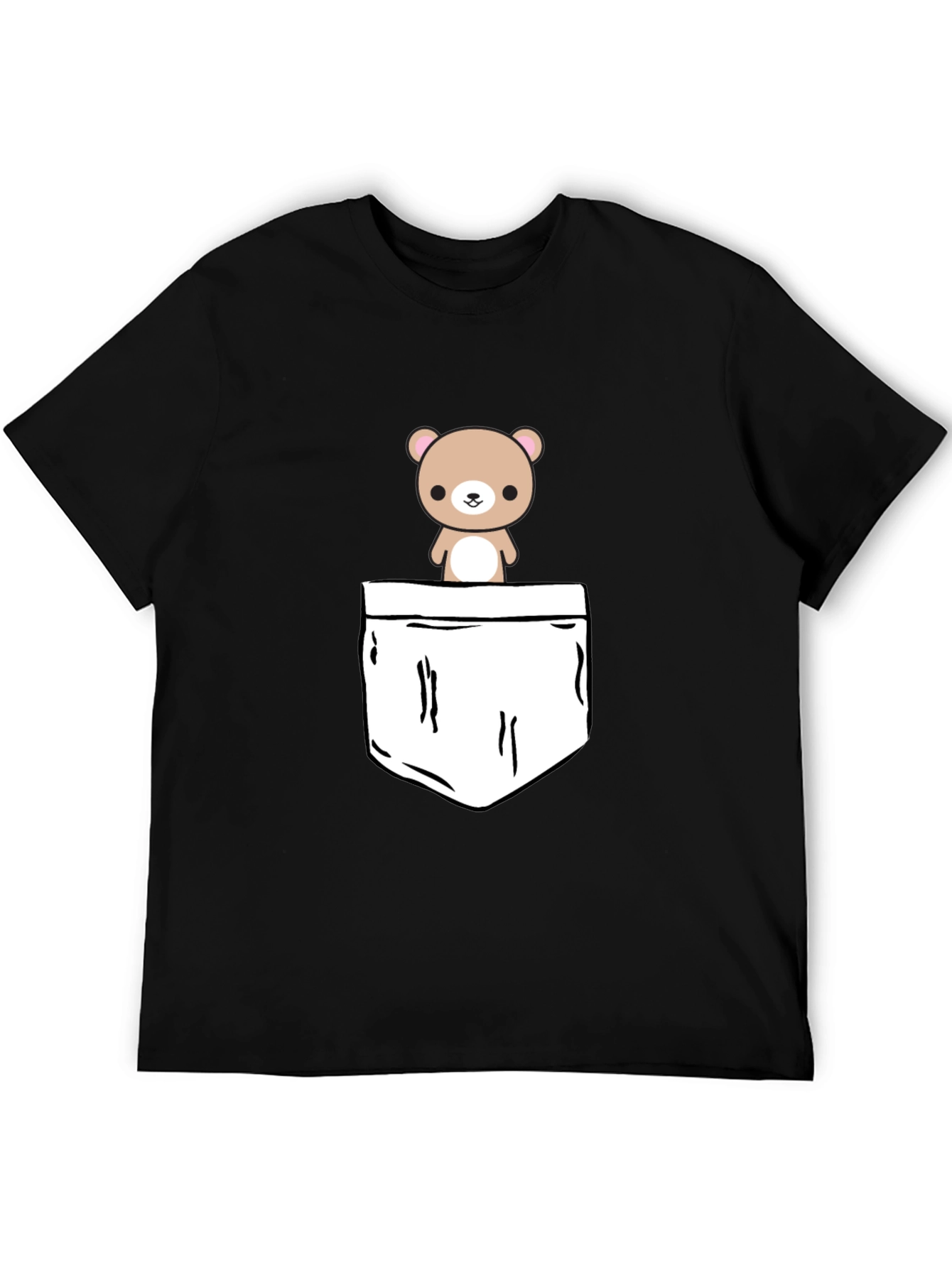 Black Cute Bear Pocket Graphic T-Shirt view 5