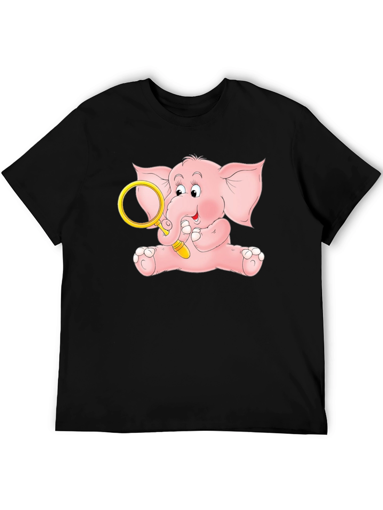 Black Cute Elephant Graphic Tee - Black Cotton Shirt view 5