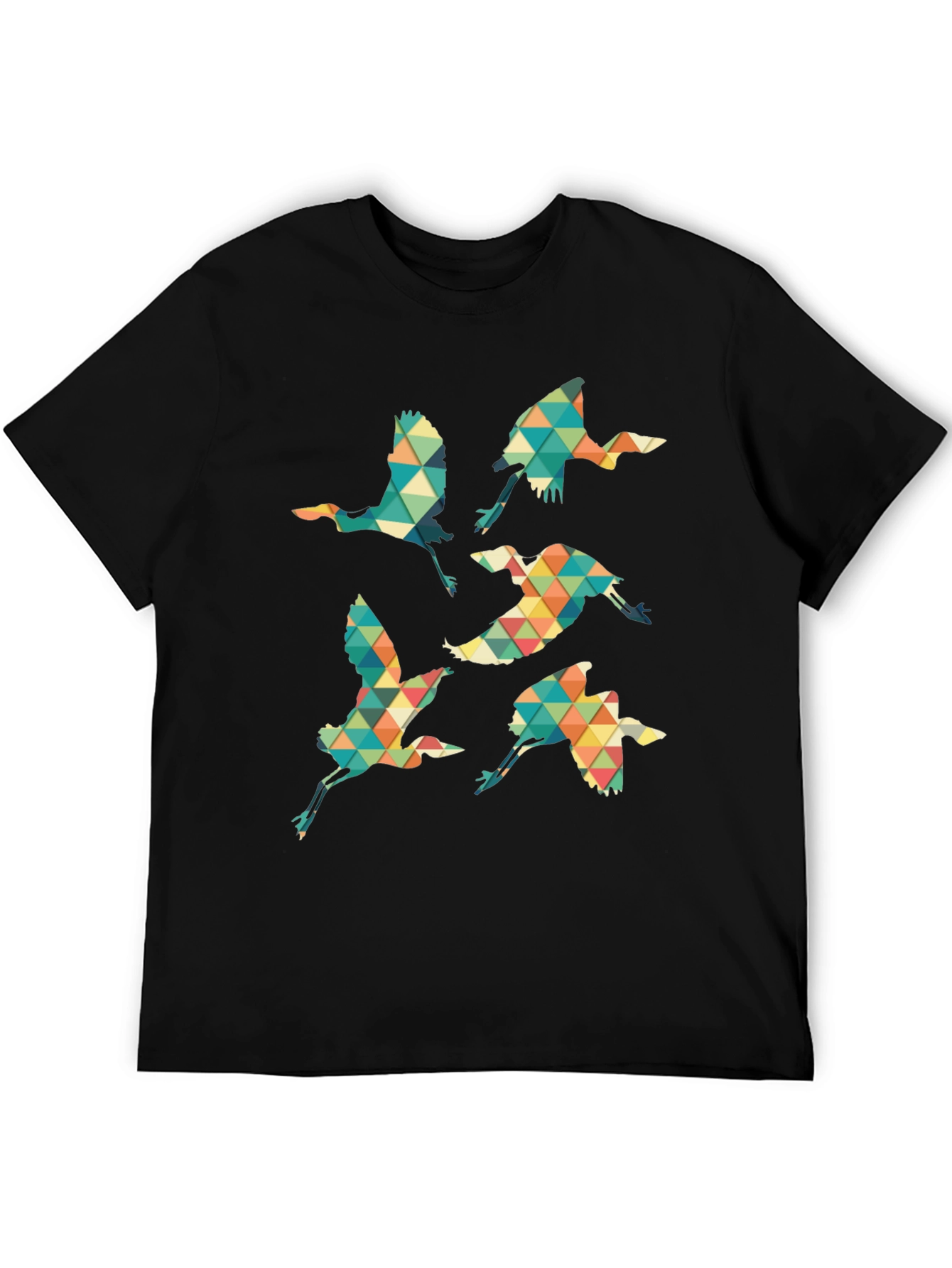 Black Geometric Crane Print Black T-Shirt view 5
