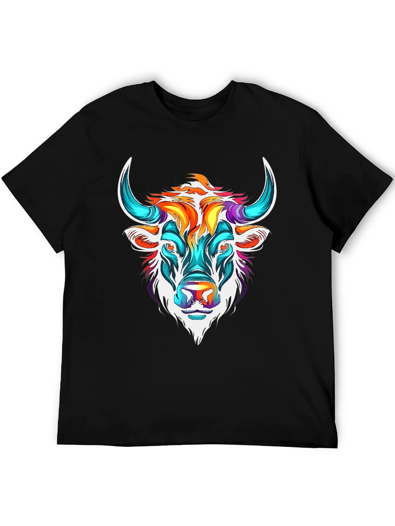 Black Colorful Bull Graphic Tee - Unisex T-Shirt view 5