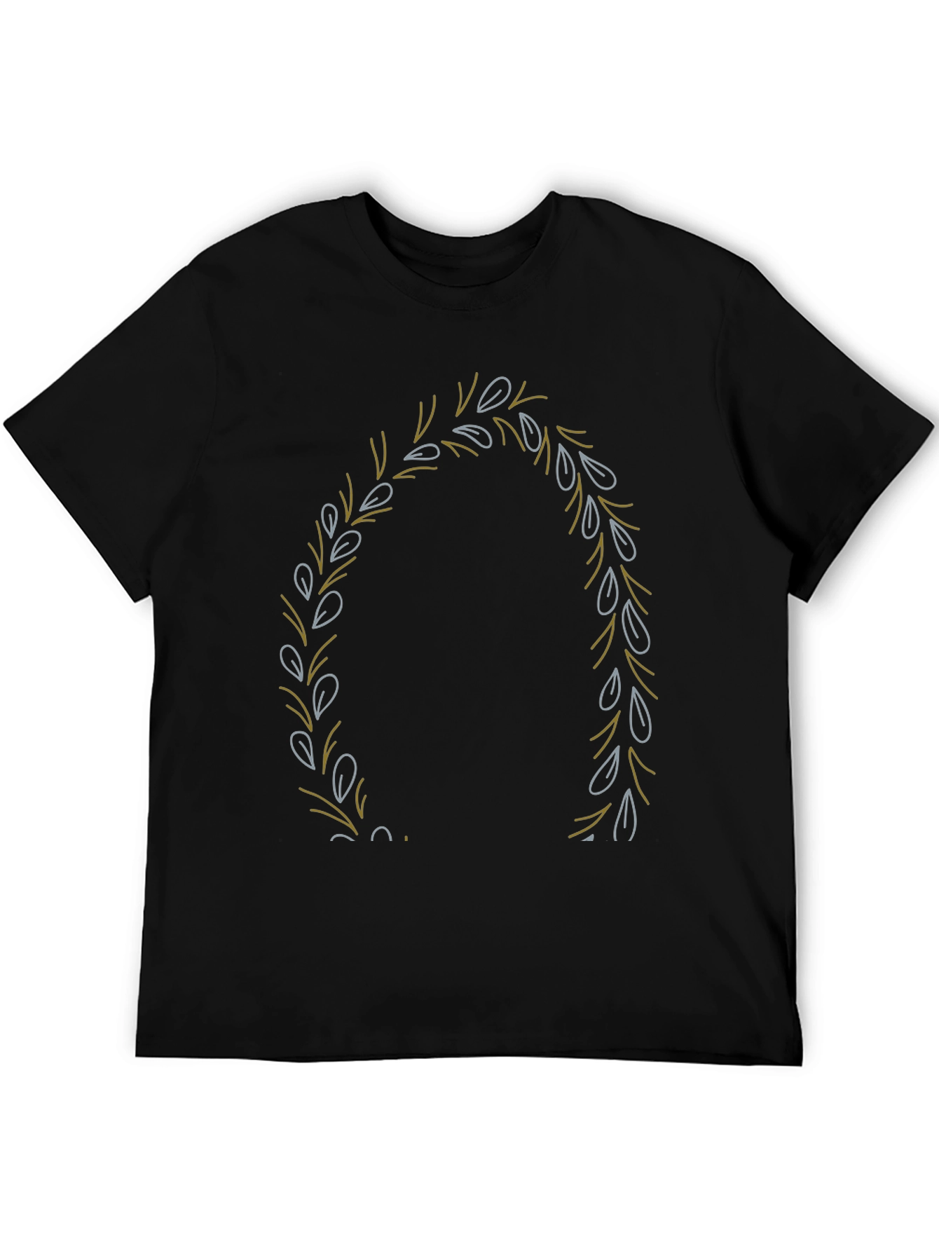 Black Men's Black T-Shirt with Leaf Wreath Design view 5