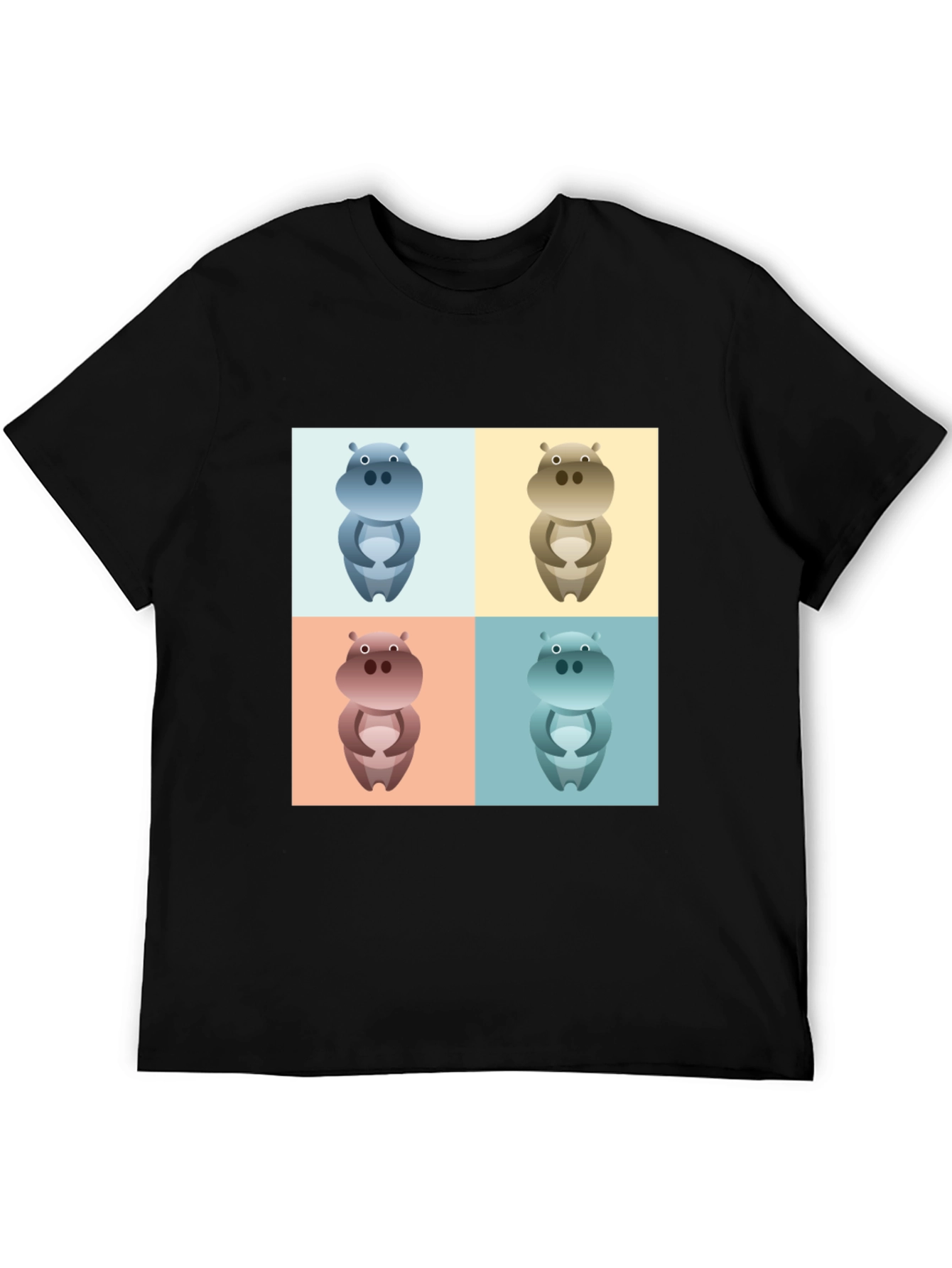 Black Hippo Pop Art Graphic Tee - Black Cotton T-Shirt view 5