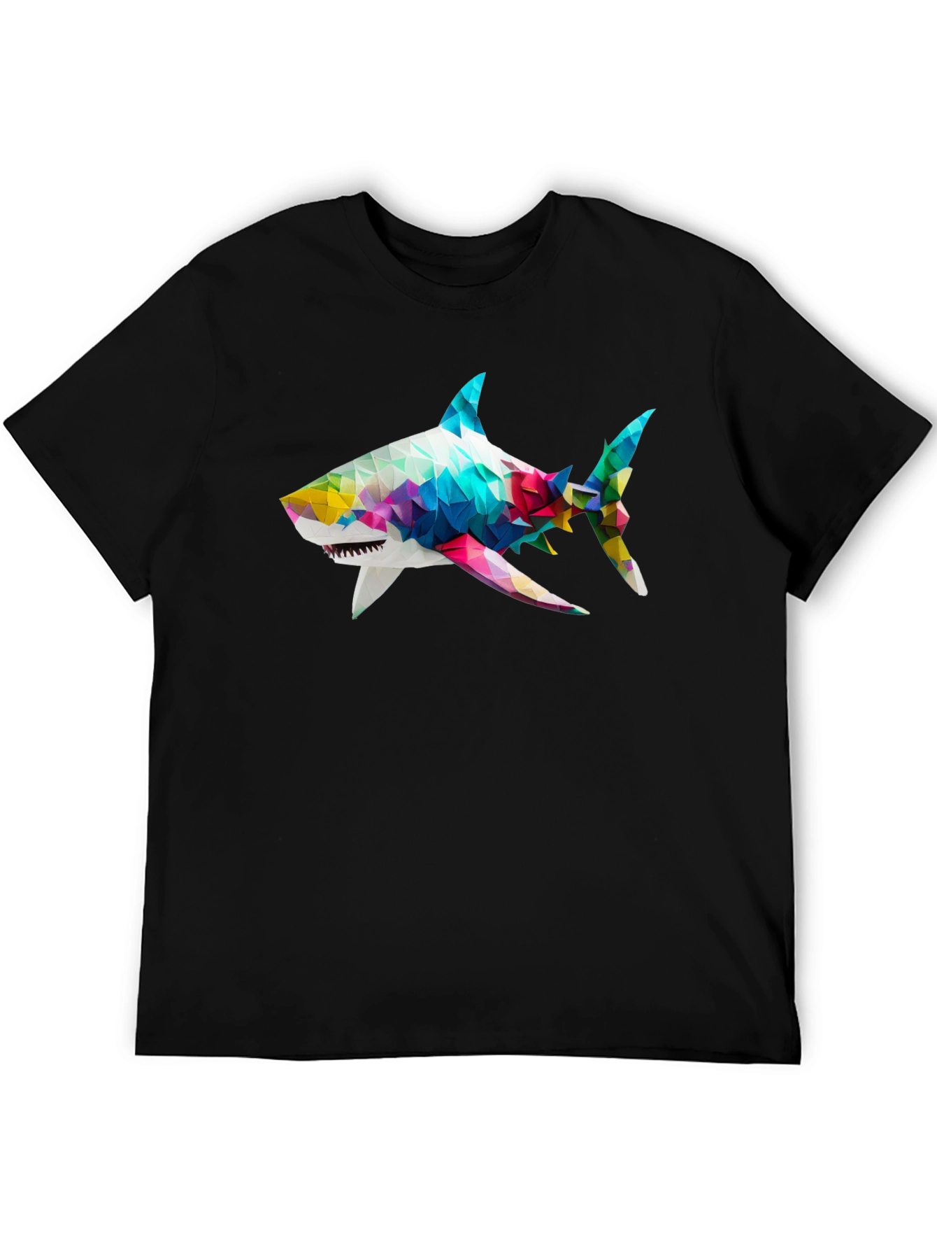 Black Geometric Shark Graphic Tee - Black Cotton Blend view 5