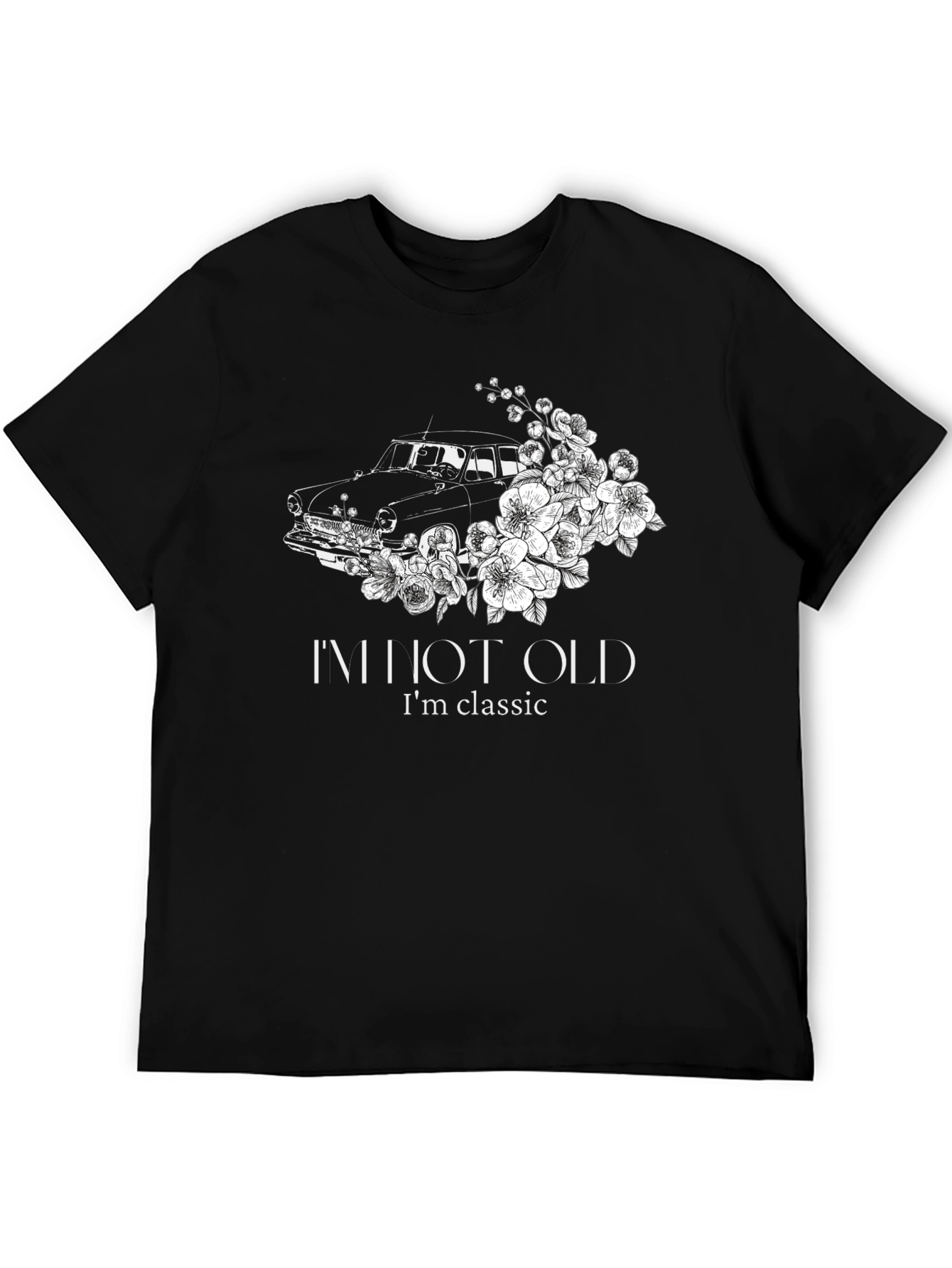 Black Classic Car Floral Tee - I'm Not Old, I'm Classic view 5