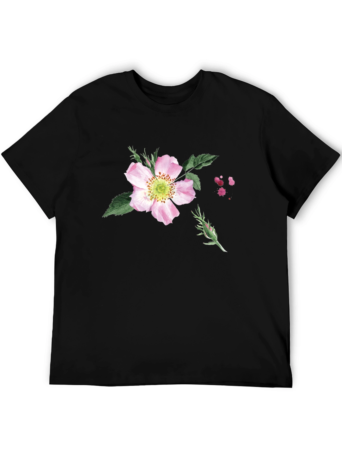 Black Floral Print Black T-Shirt - Botanical Style view 5