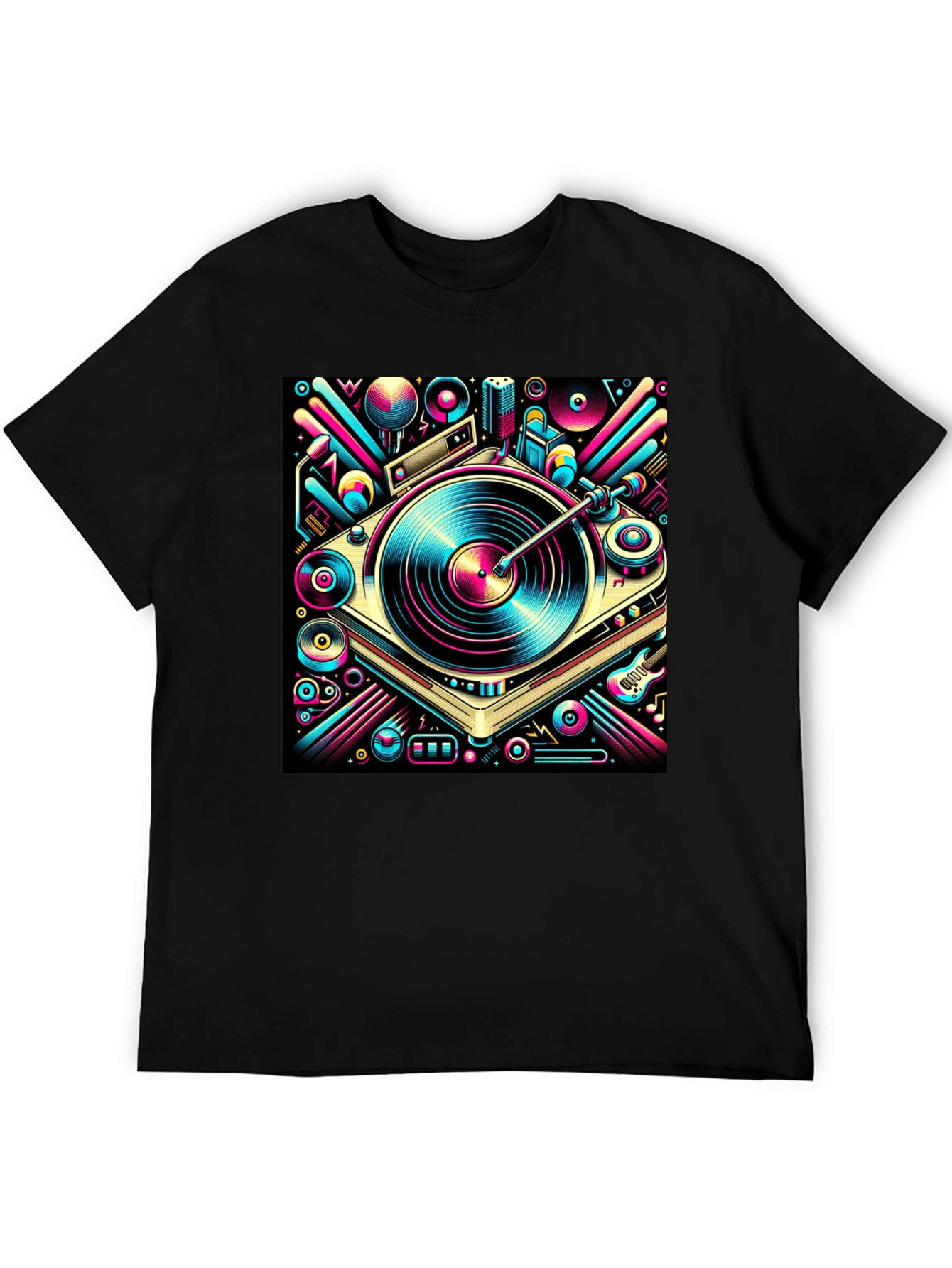Black Retro Turntable Graphic Tee view 5
