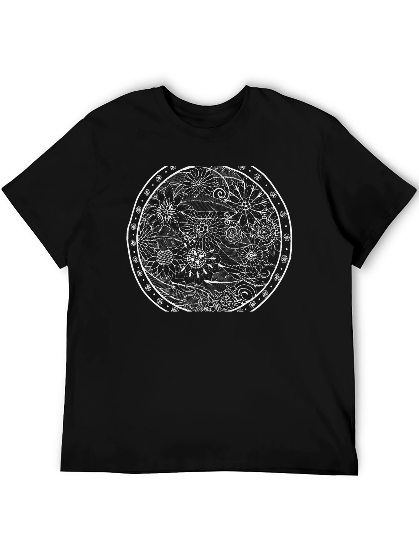 Black Floral Mandala Graphic Tee - Black Cotton view 5