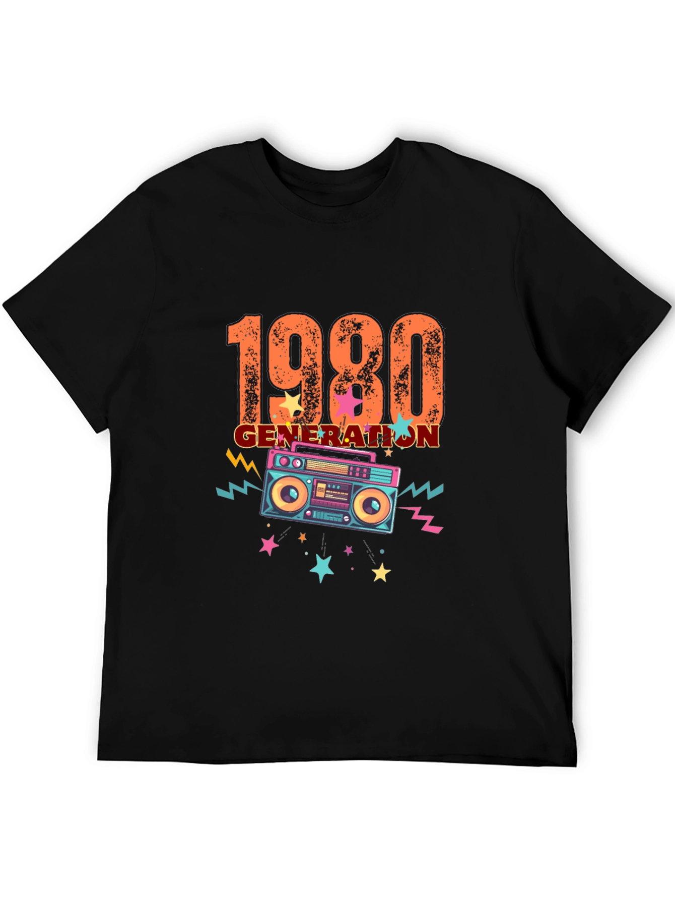 Black Retro 1980s Generation Boombox Graphic T-Shirt view 5