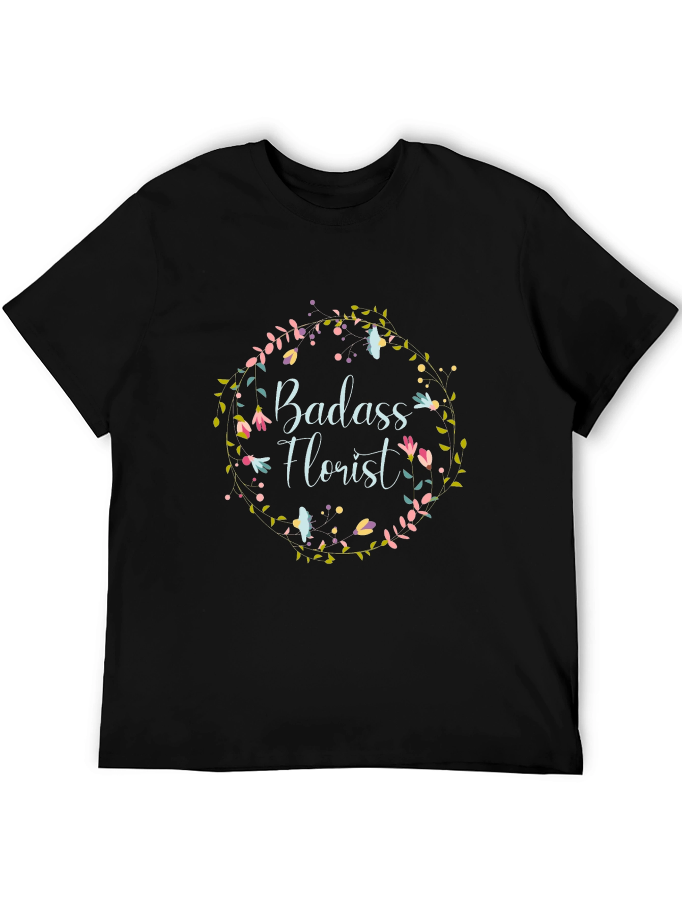 Black Badass Florist Graphic Tee - Floral Wreath Design view 5