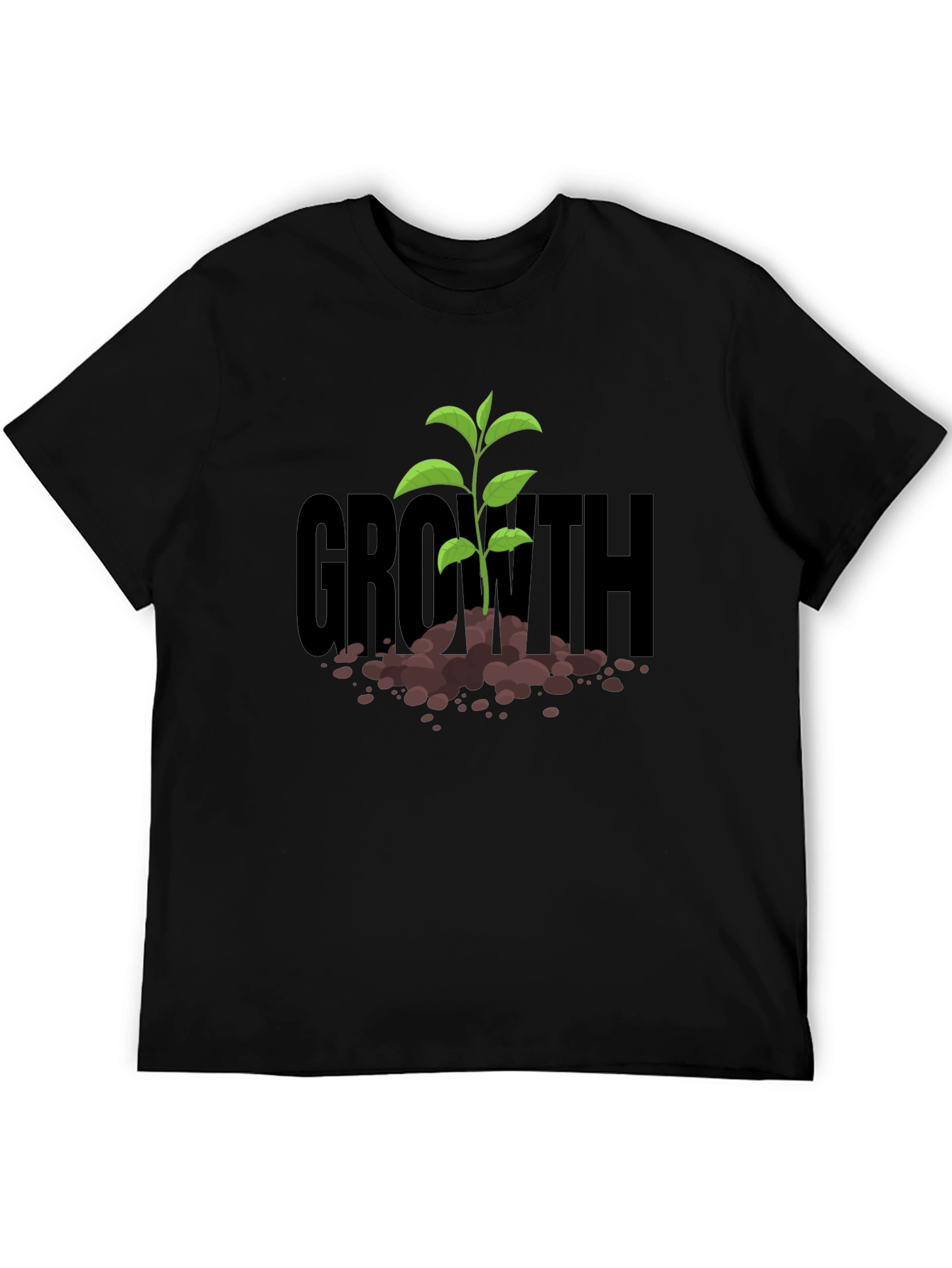Black Growth Sprout T-Shirt - Black Cotton Tee view 5