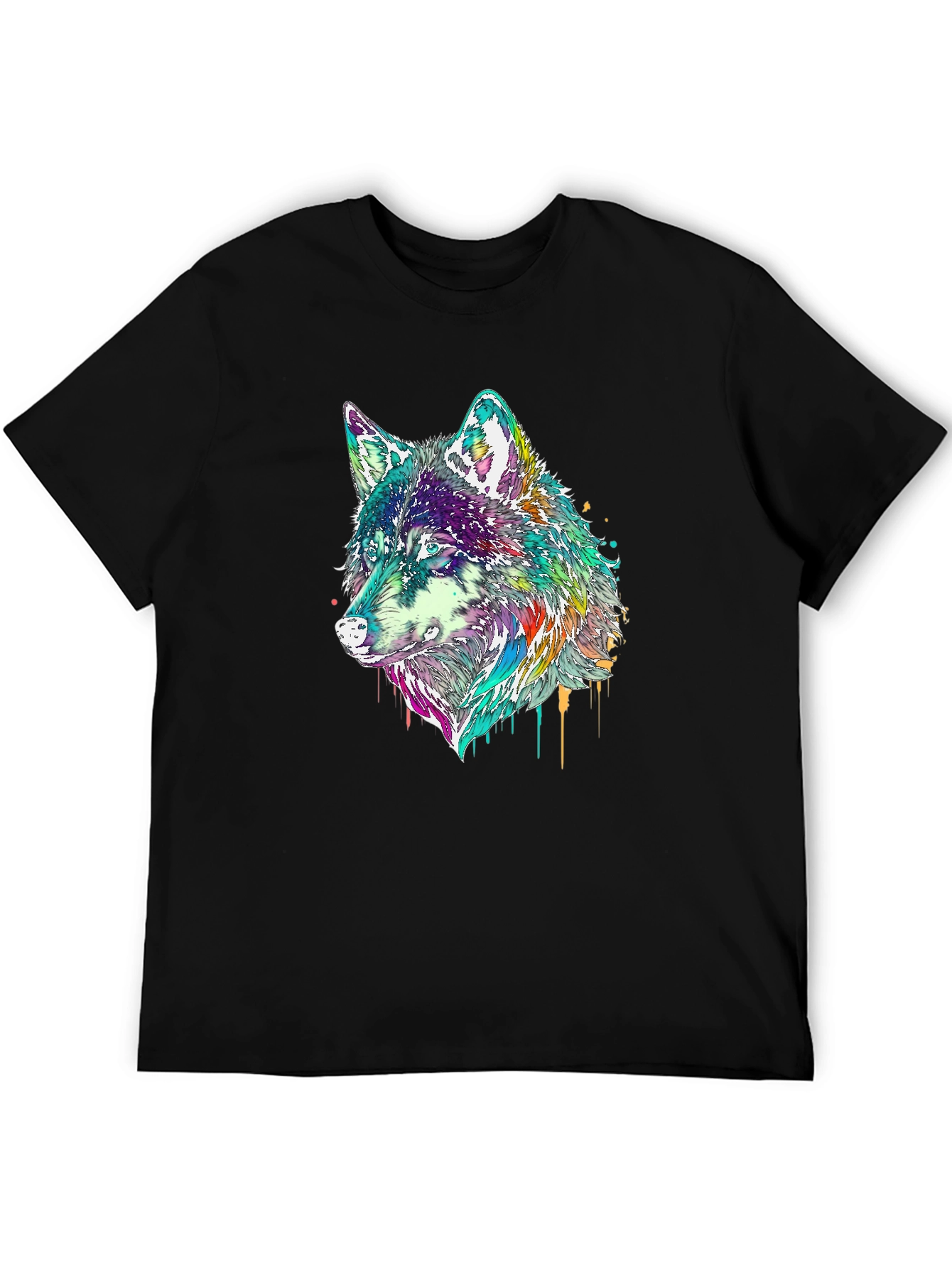 Black Wolf Graphic Tee - Colorful Animal Print view 5