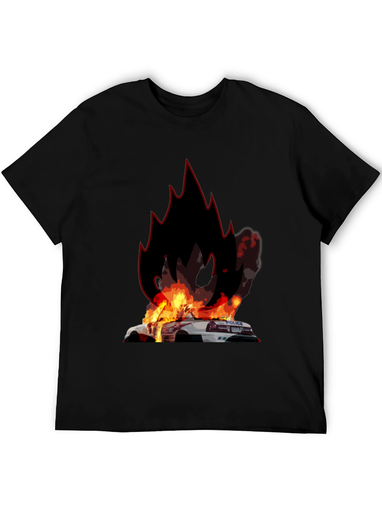 Black Burning Police Car T-Shirt - Bold Graphic Tee view 5