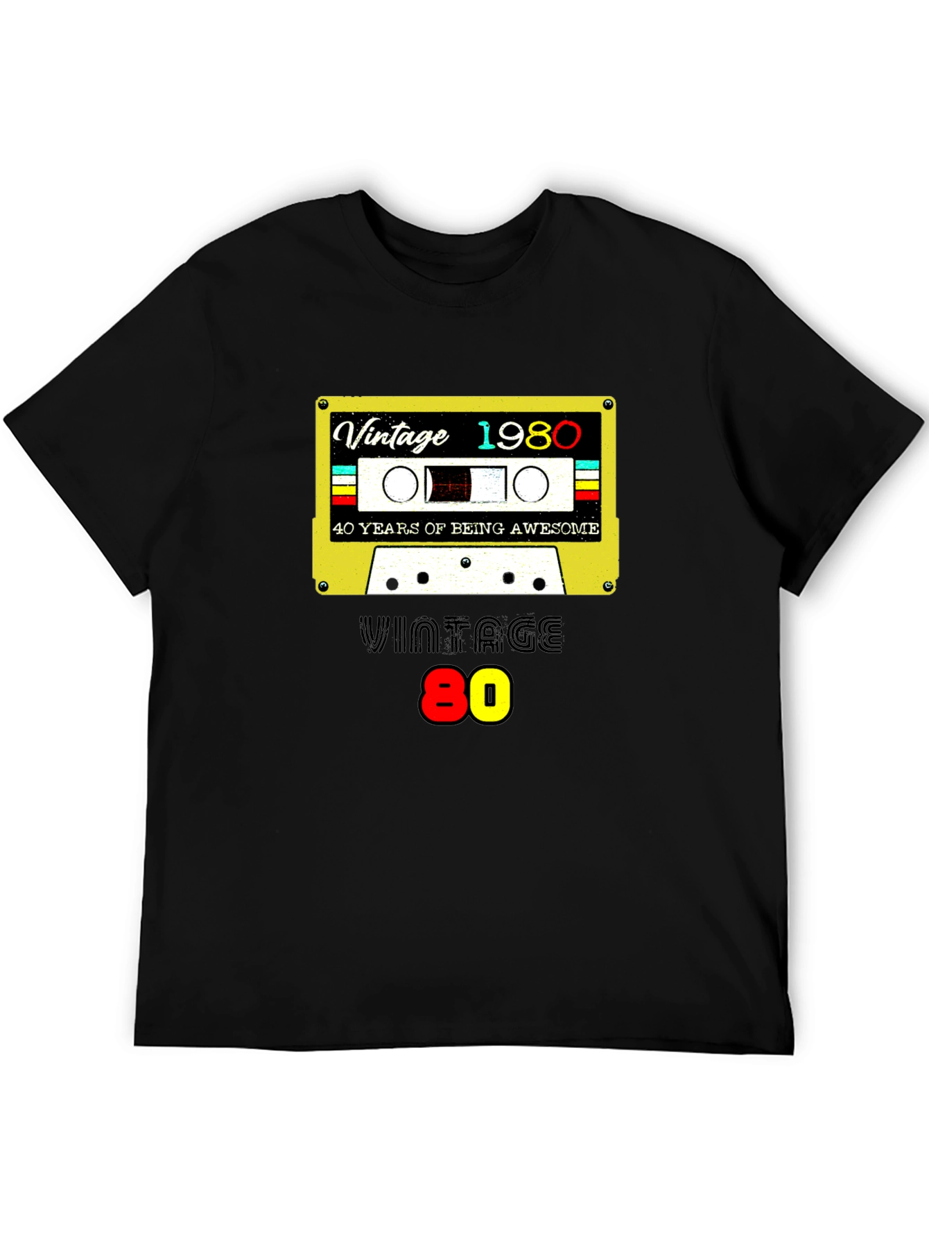 Black Vintage 1980 Cassette Tape Graphic T-Shirt view 5