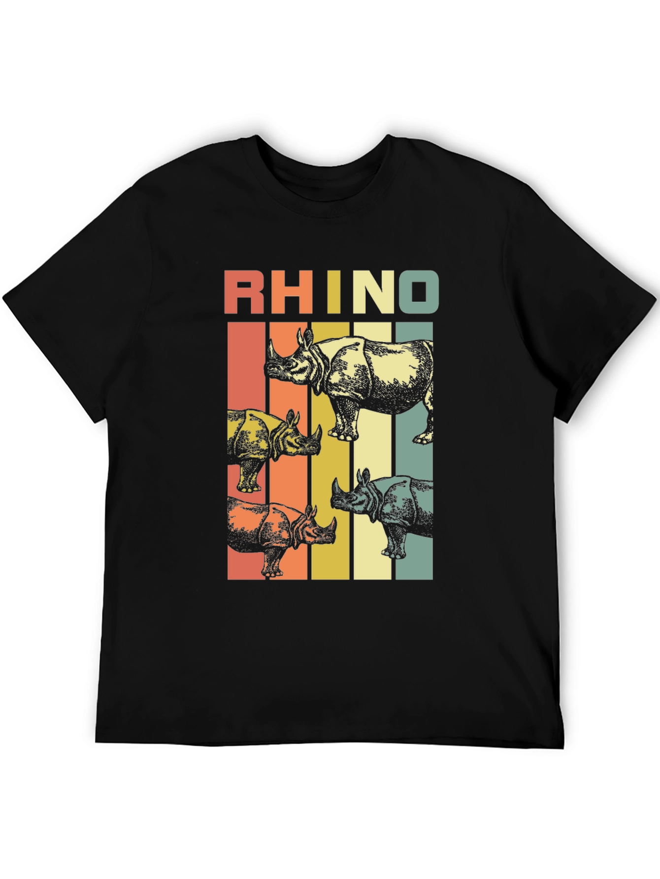 Black Retro Rhino T-Shirt: Vintage Style Animal Tee view 5